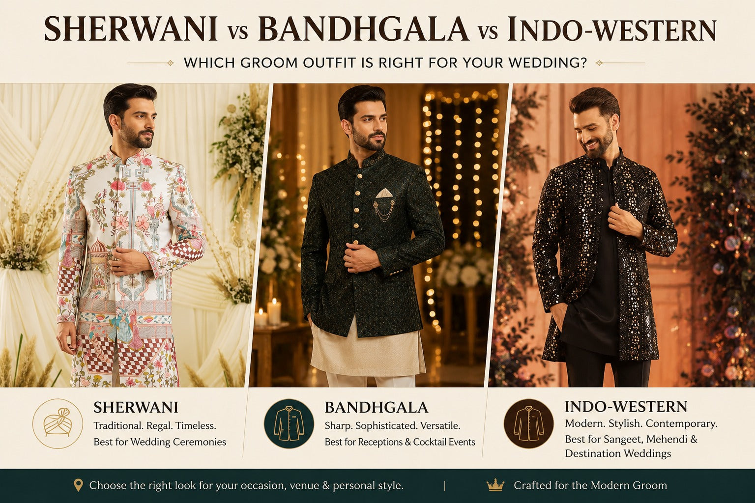 Sherwani vs Bandhgala vs Indo-Western: Which Should the Groom Wear?
