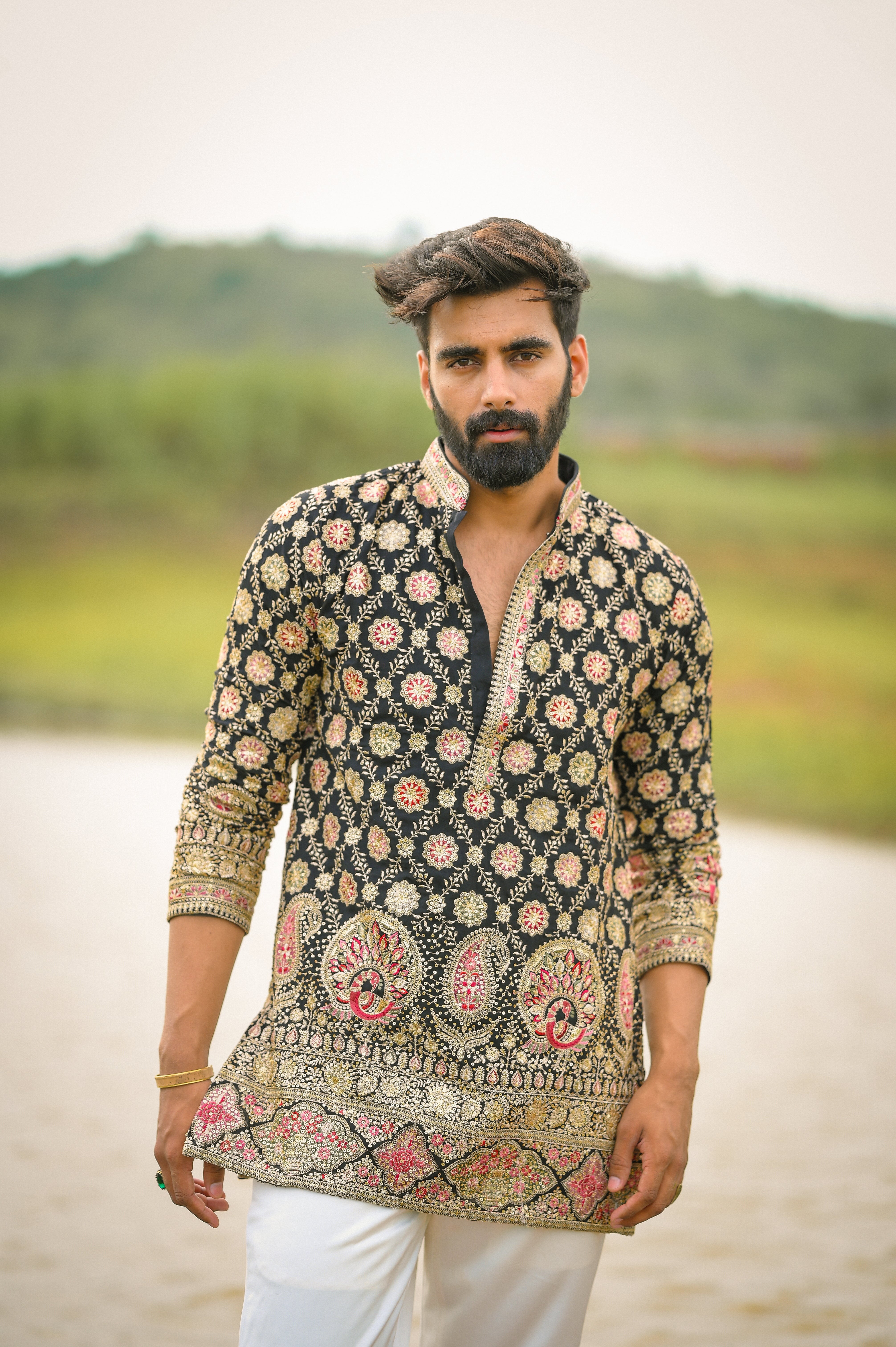 Black Georgette Zari Work Short Kurta