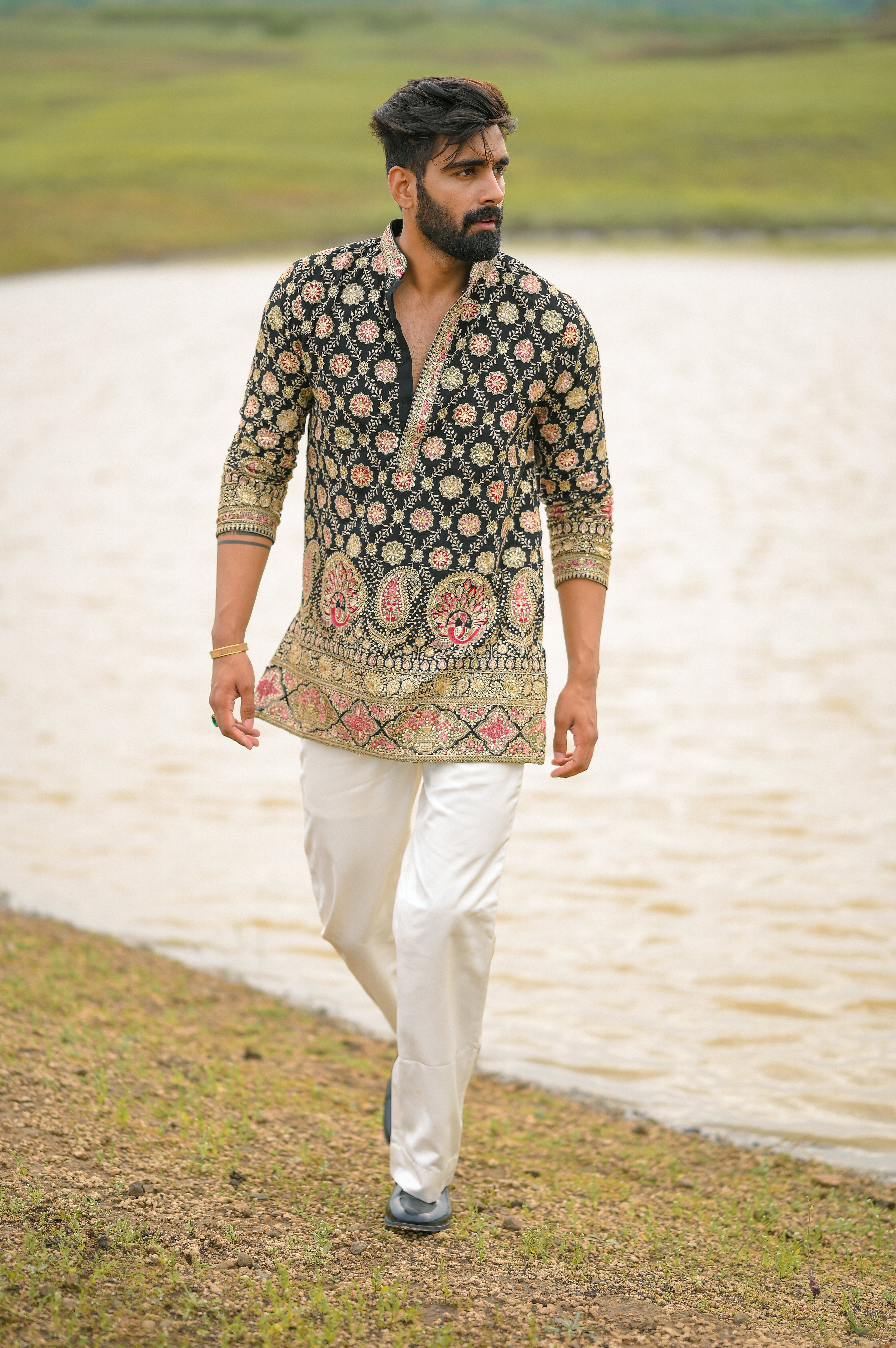 Black Georgette Zari Work Short Kurta