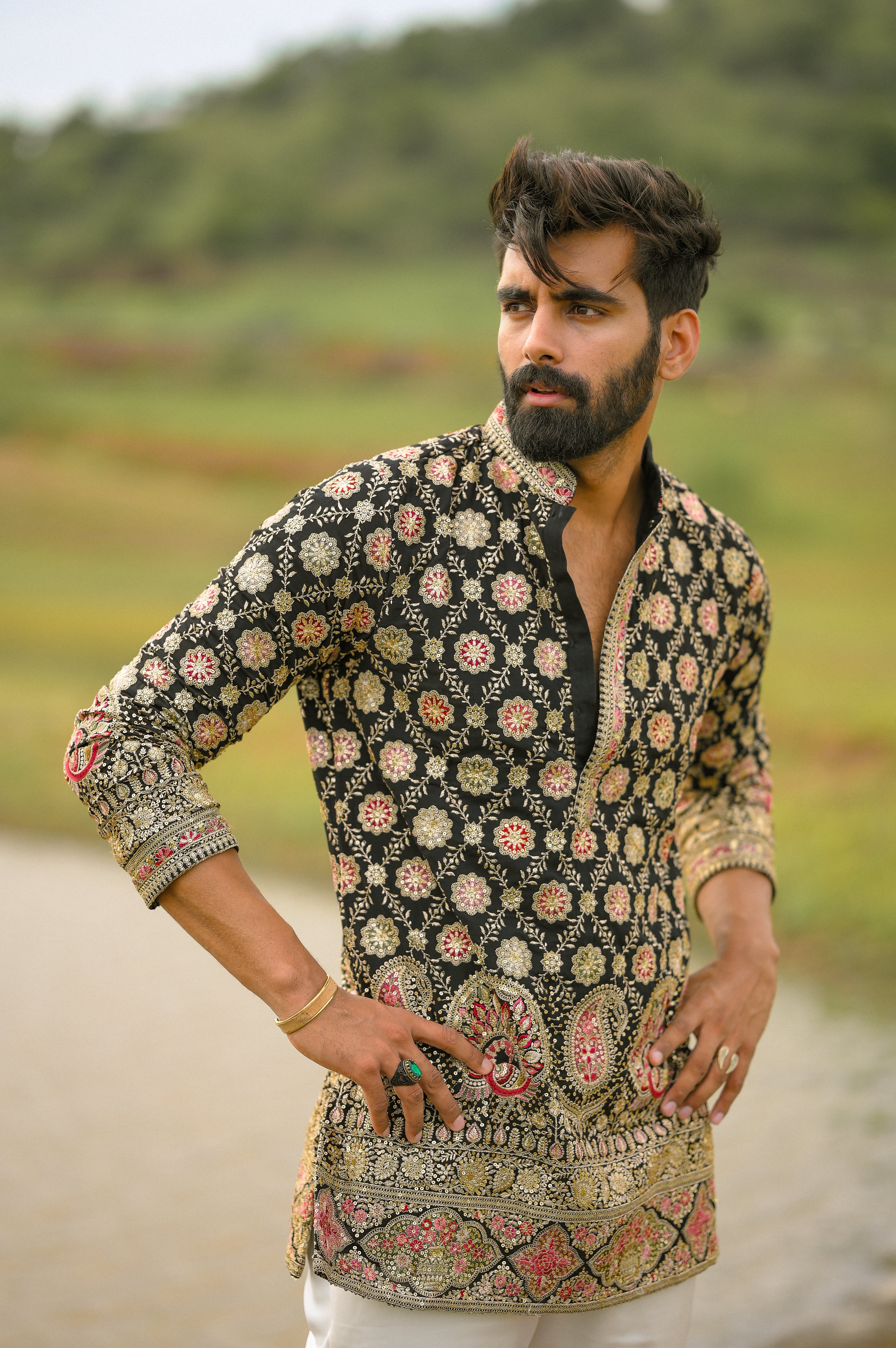 Black Georgette Zari Work Short Kurta