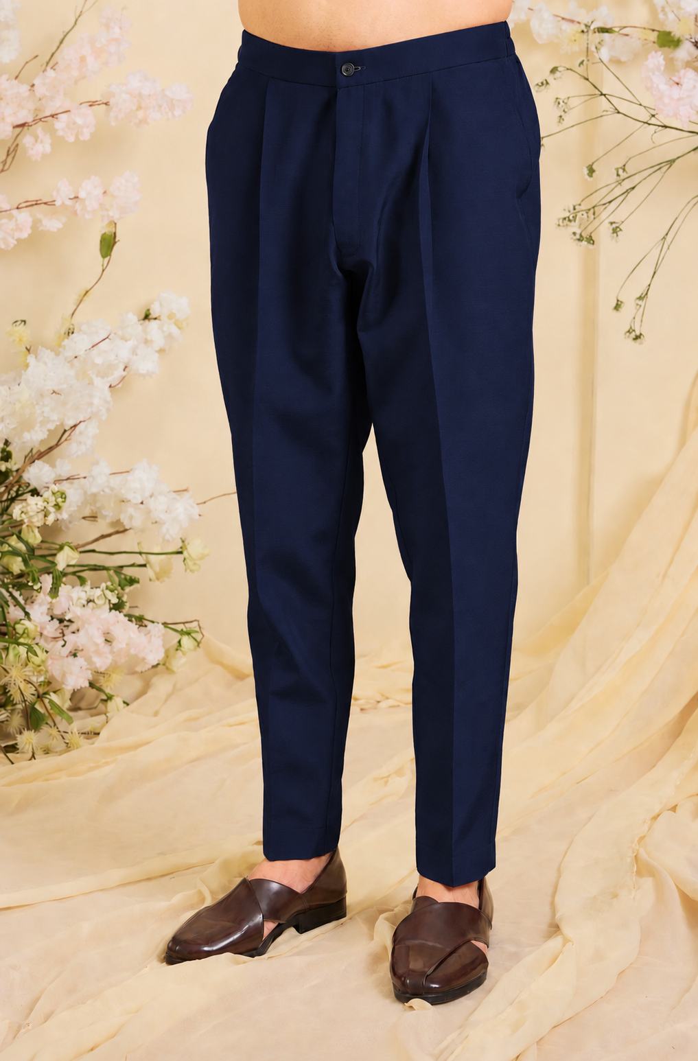 NAVY BLUE-SILK DUPION FORMAL PANT PYJAMAS