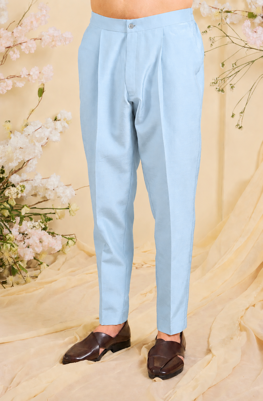 SKY BLUE SILK DUPION FORMAL PANT PYJAMAS