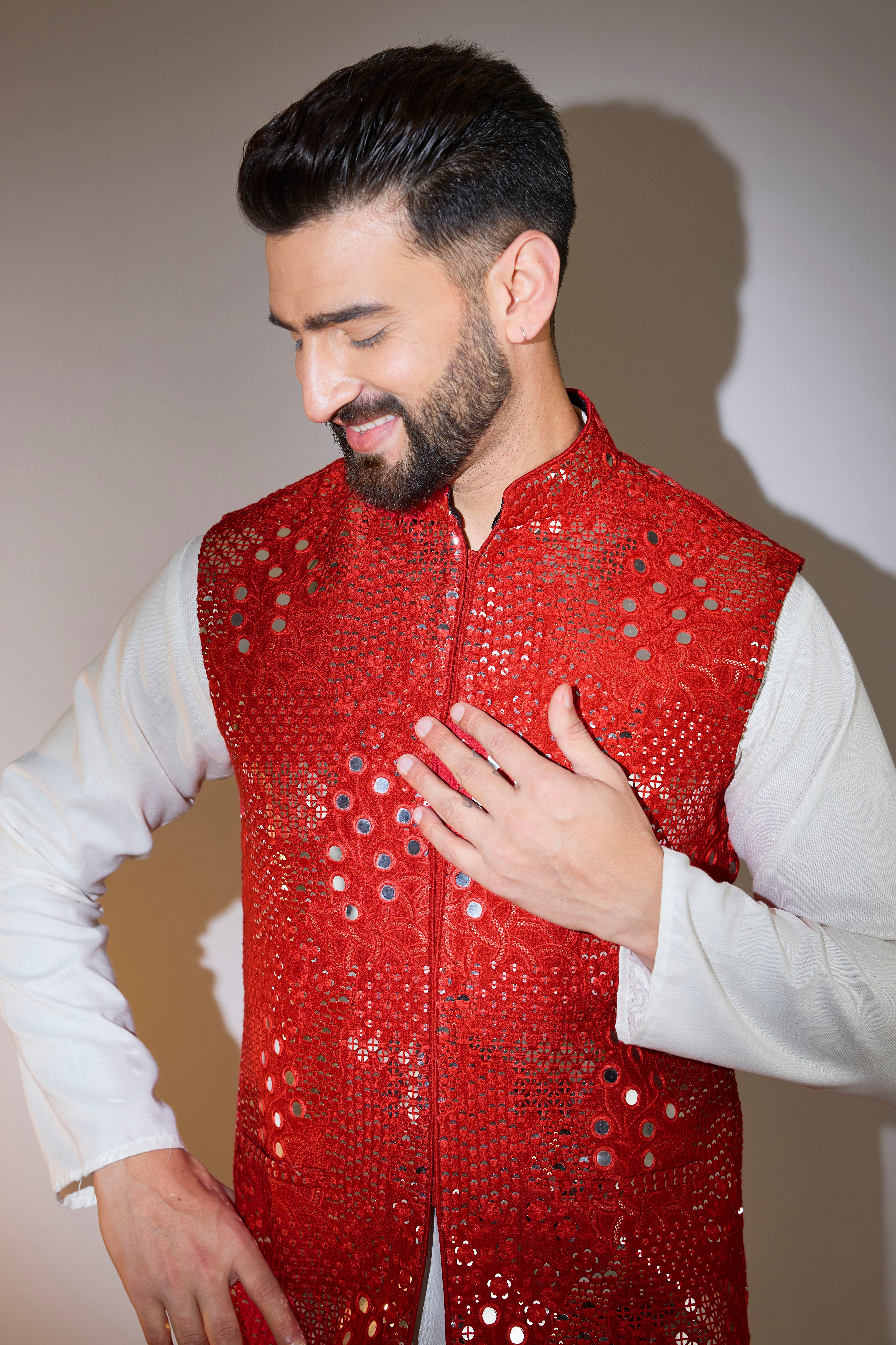 red mirror work short jacket