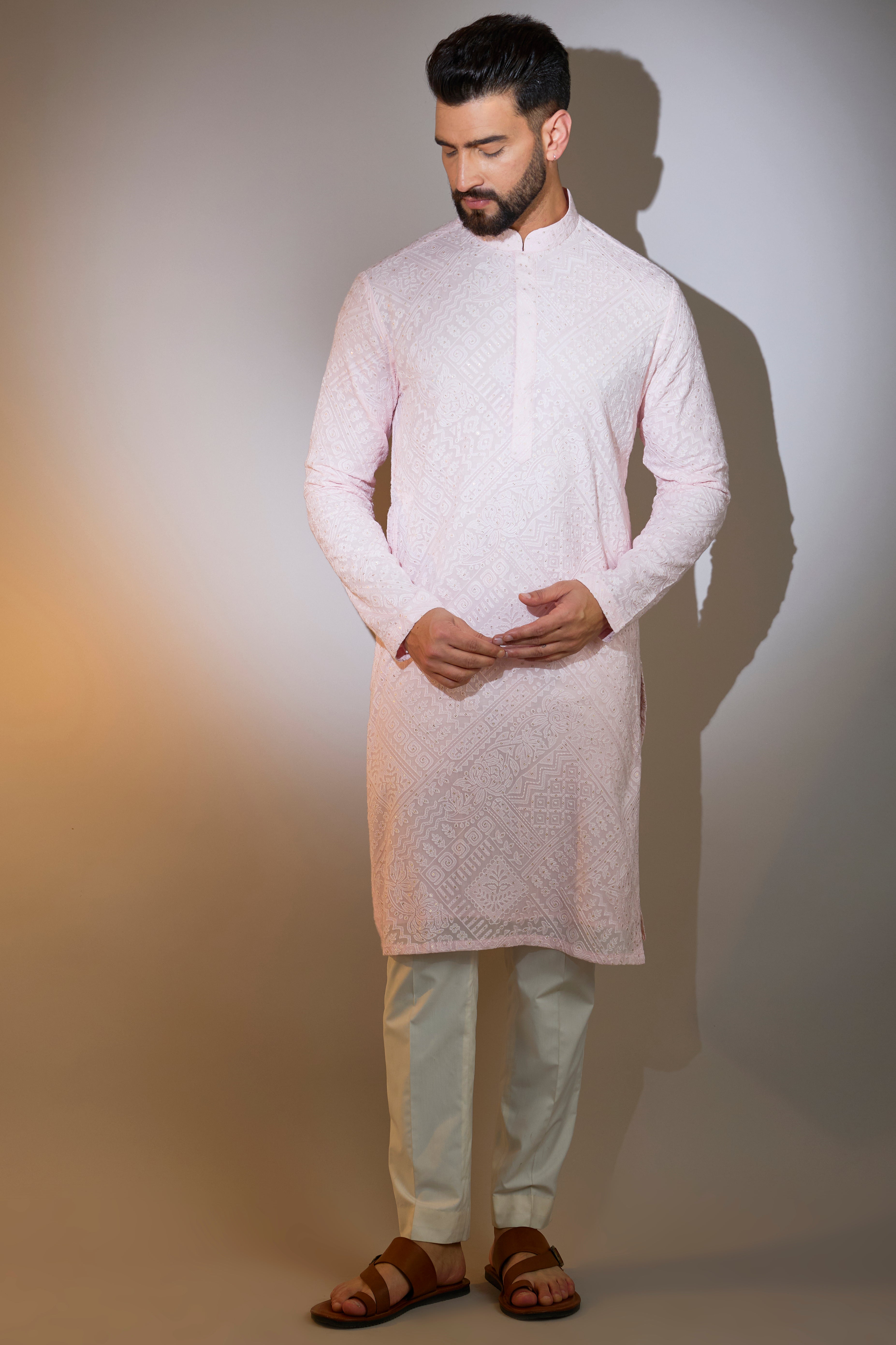powder pink chikankari kurta