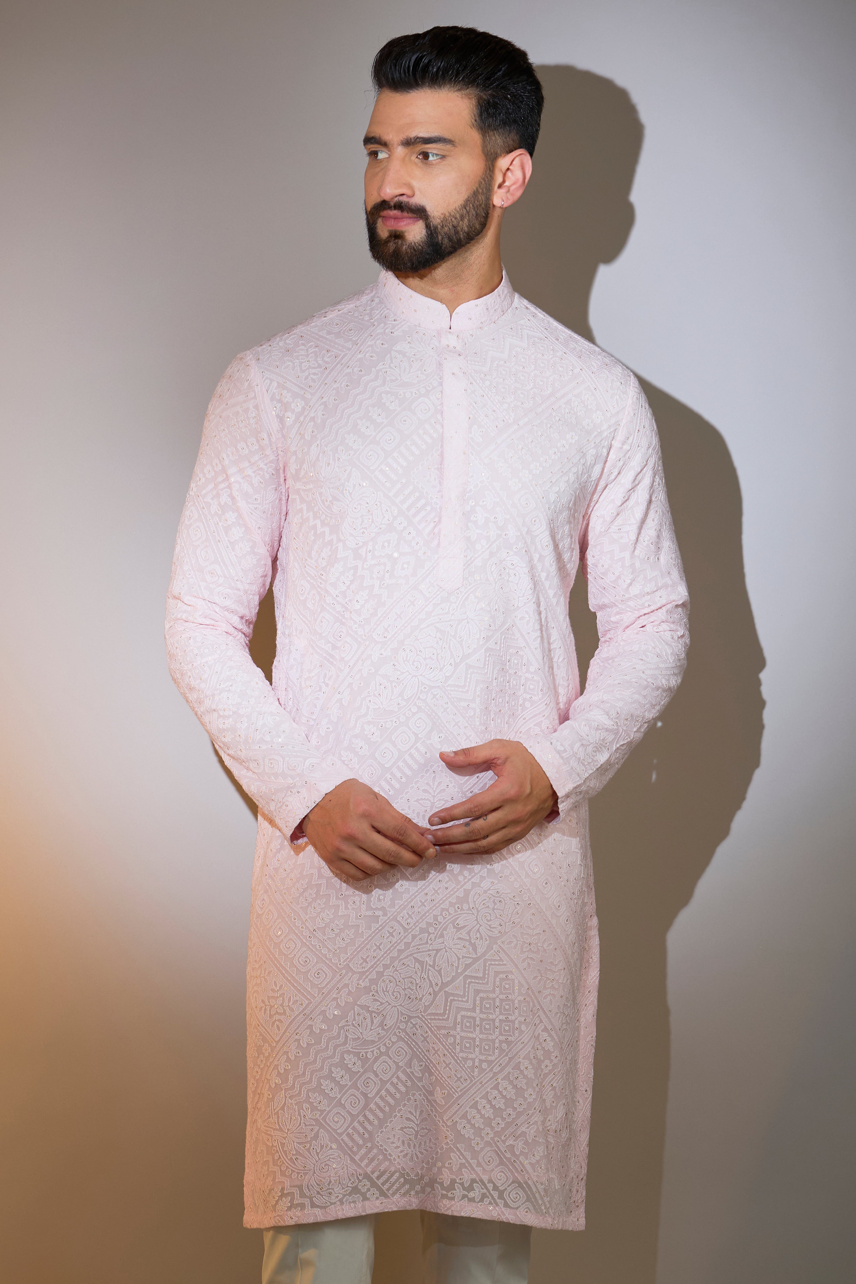 powder pink chikankari kurta