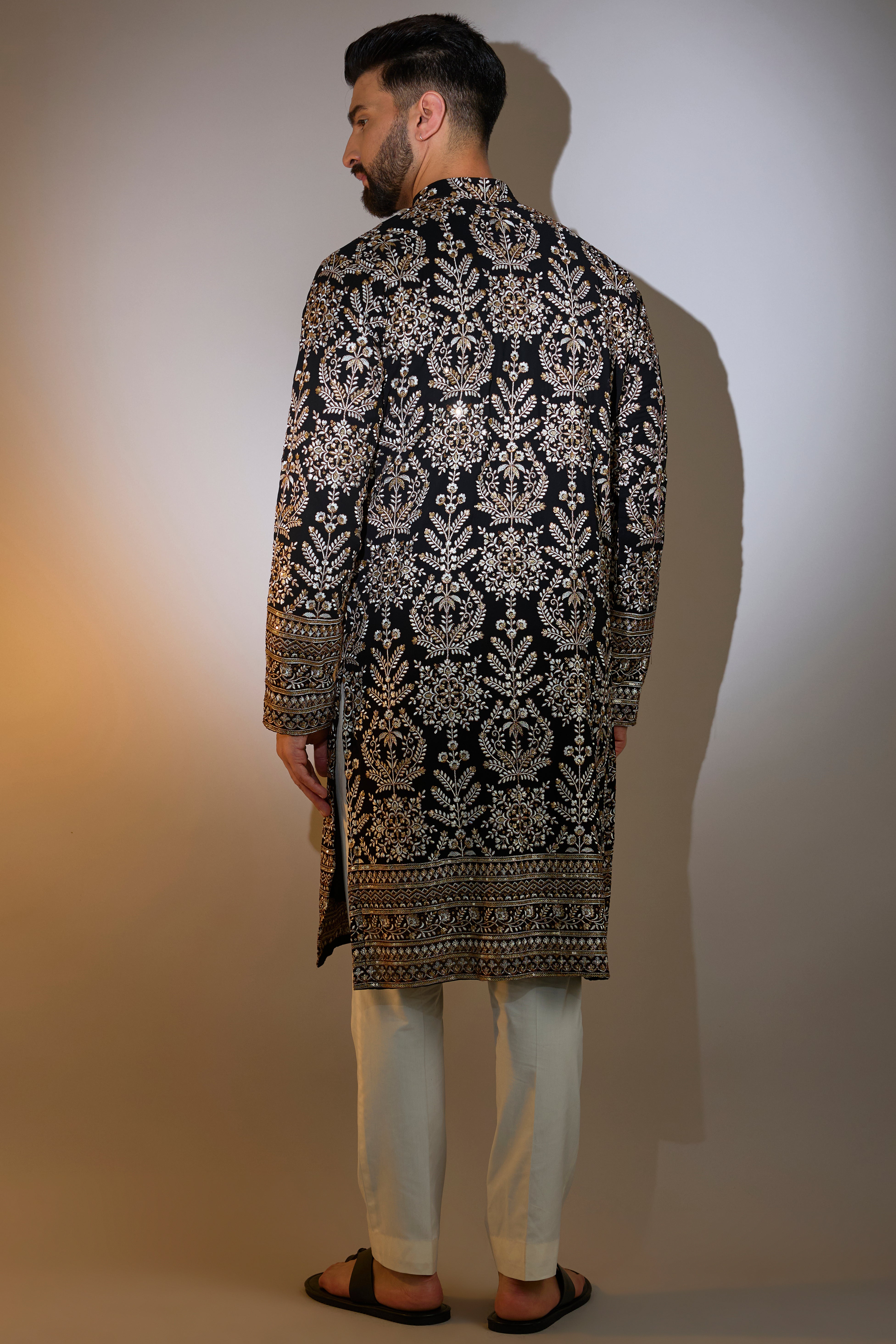 black thread work kurta with intricate zari embroidery