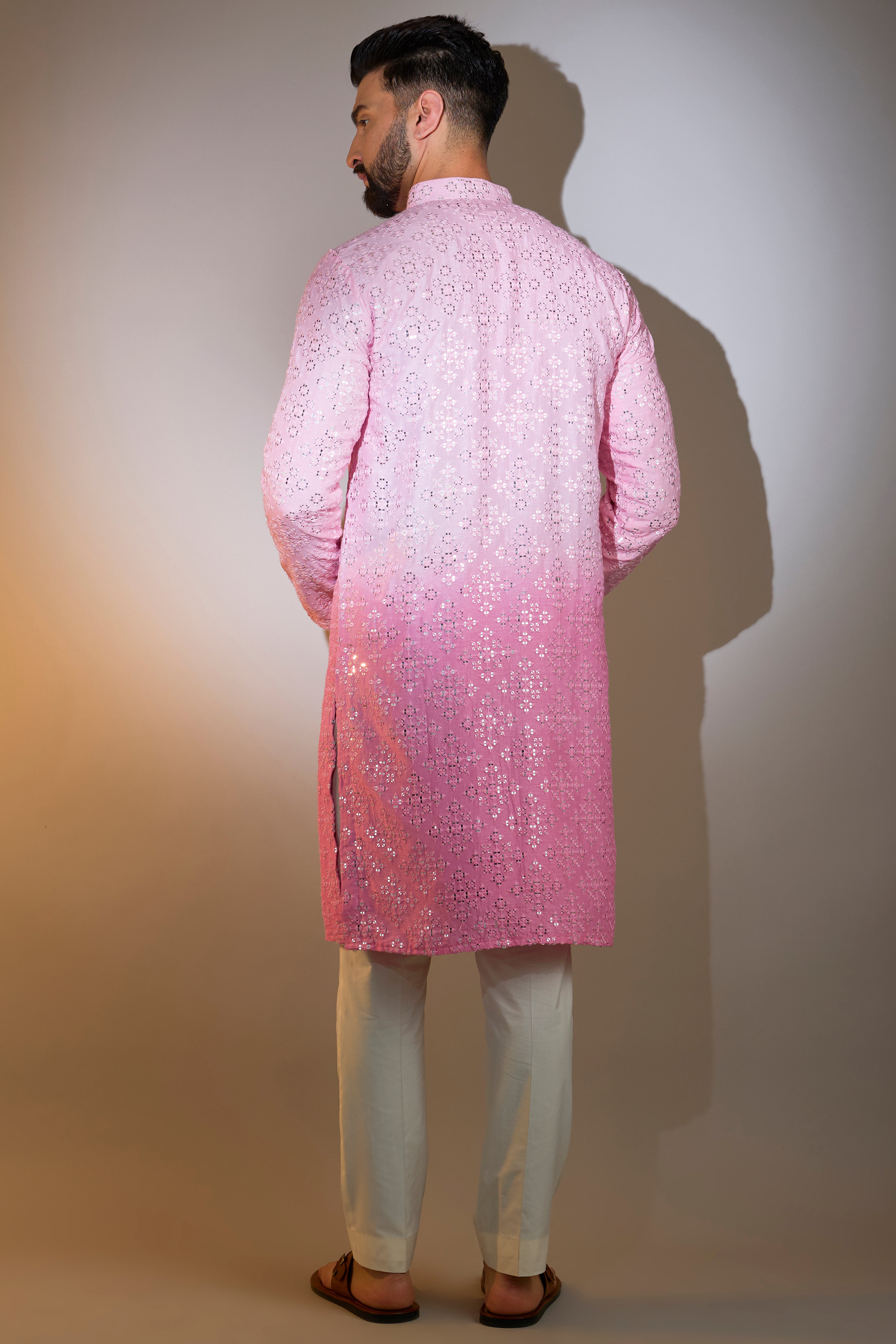 pink ombre shaded mirror work kurta