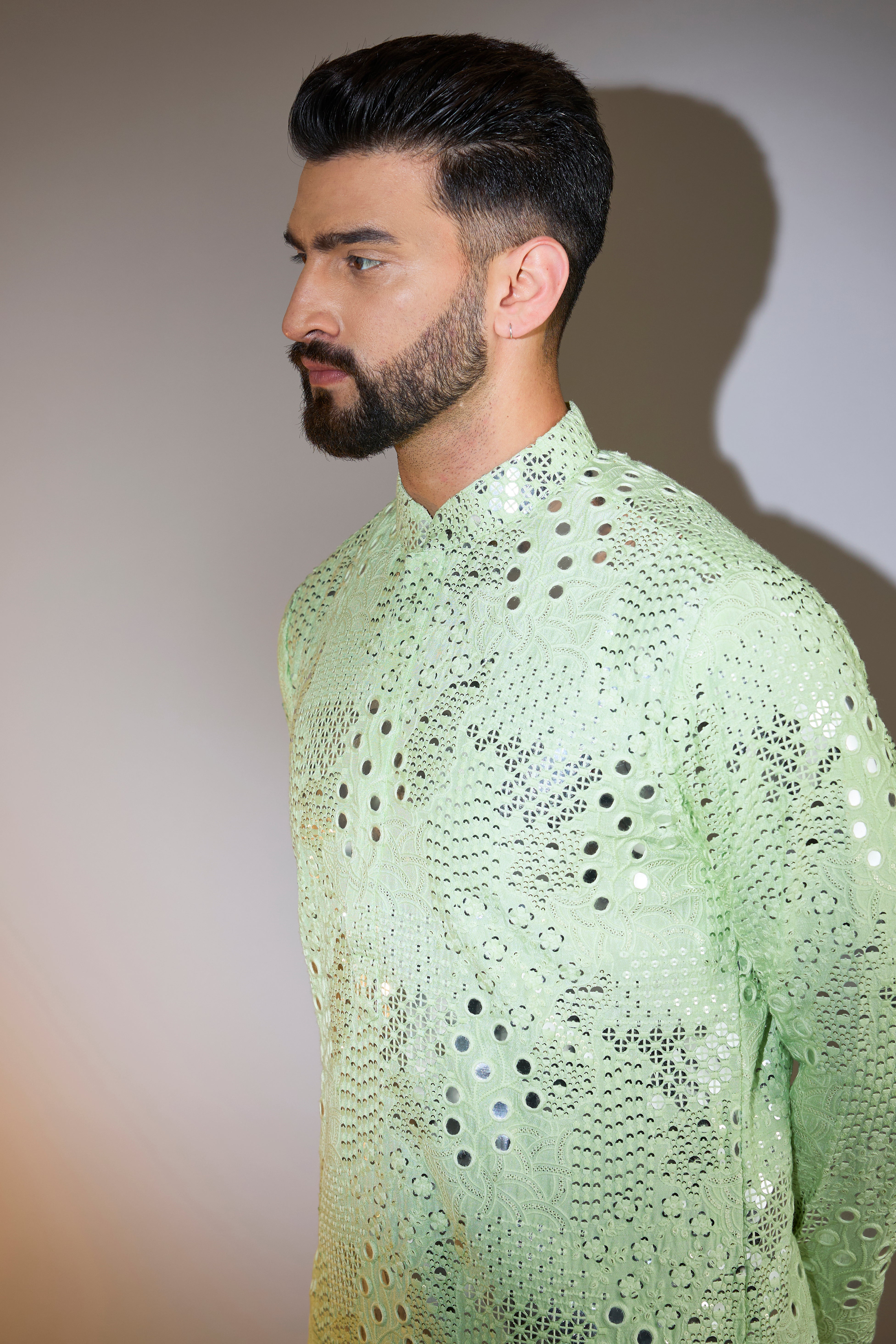 pastel green mirror work kurta