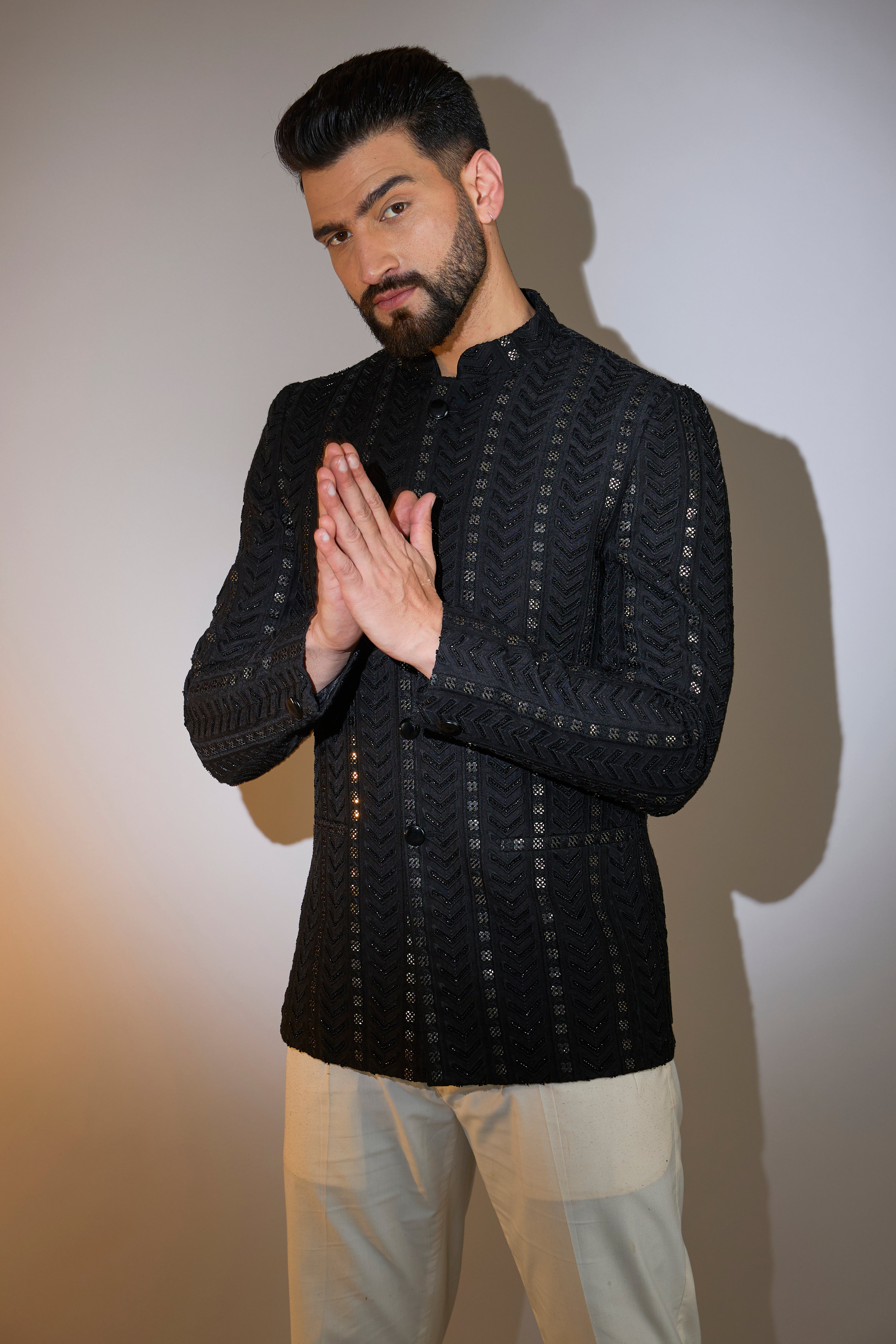 black bandgala with intricate cutdana and sequin work