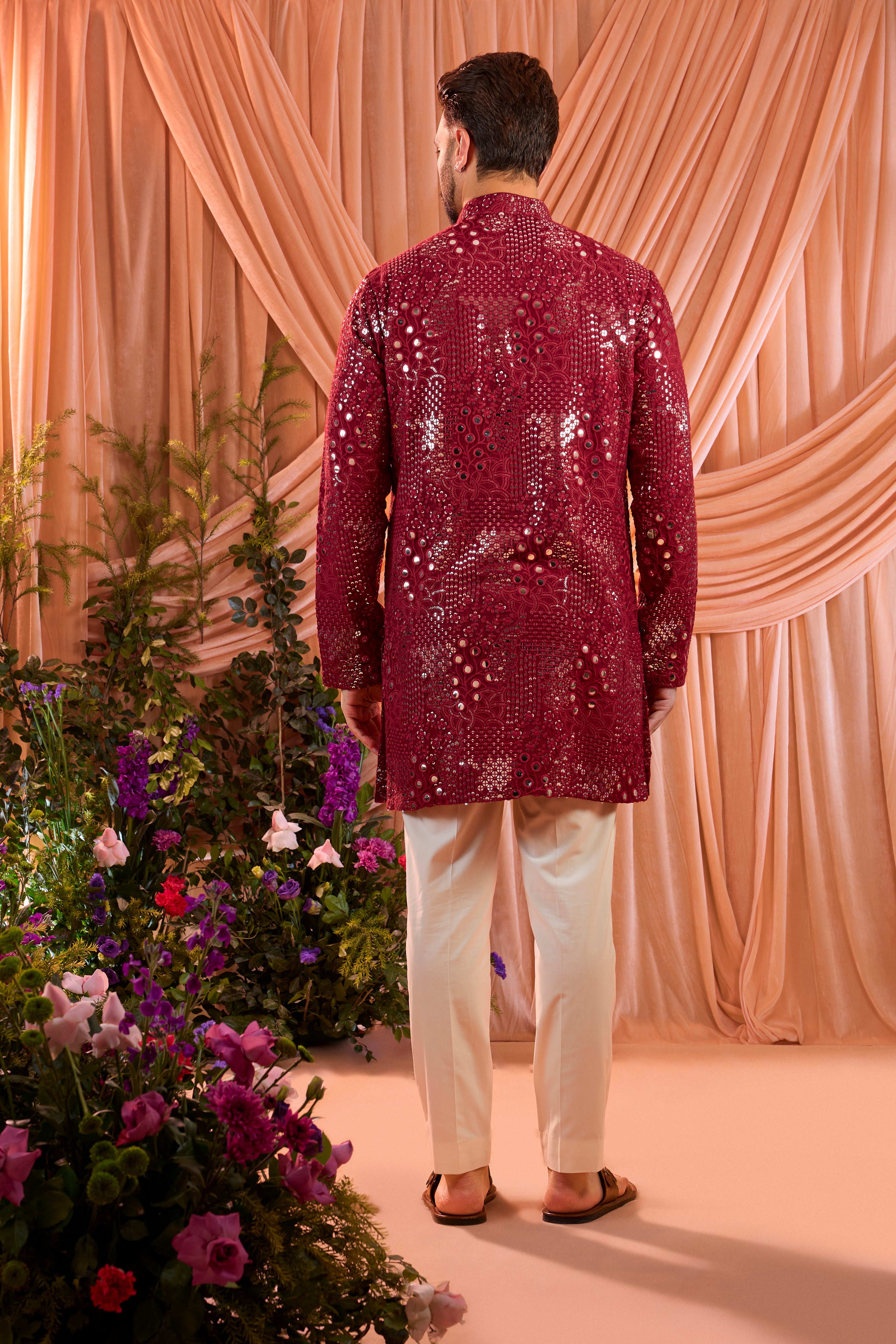 Signature maroon short mirror work kurta