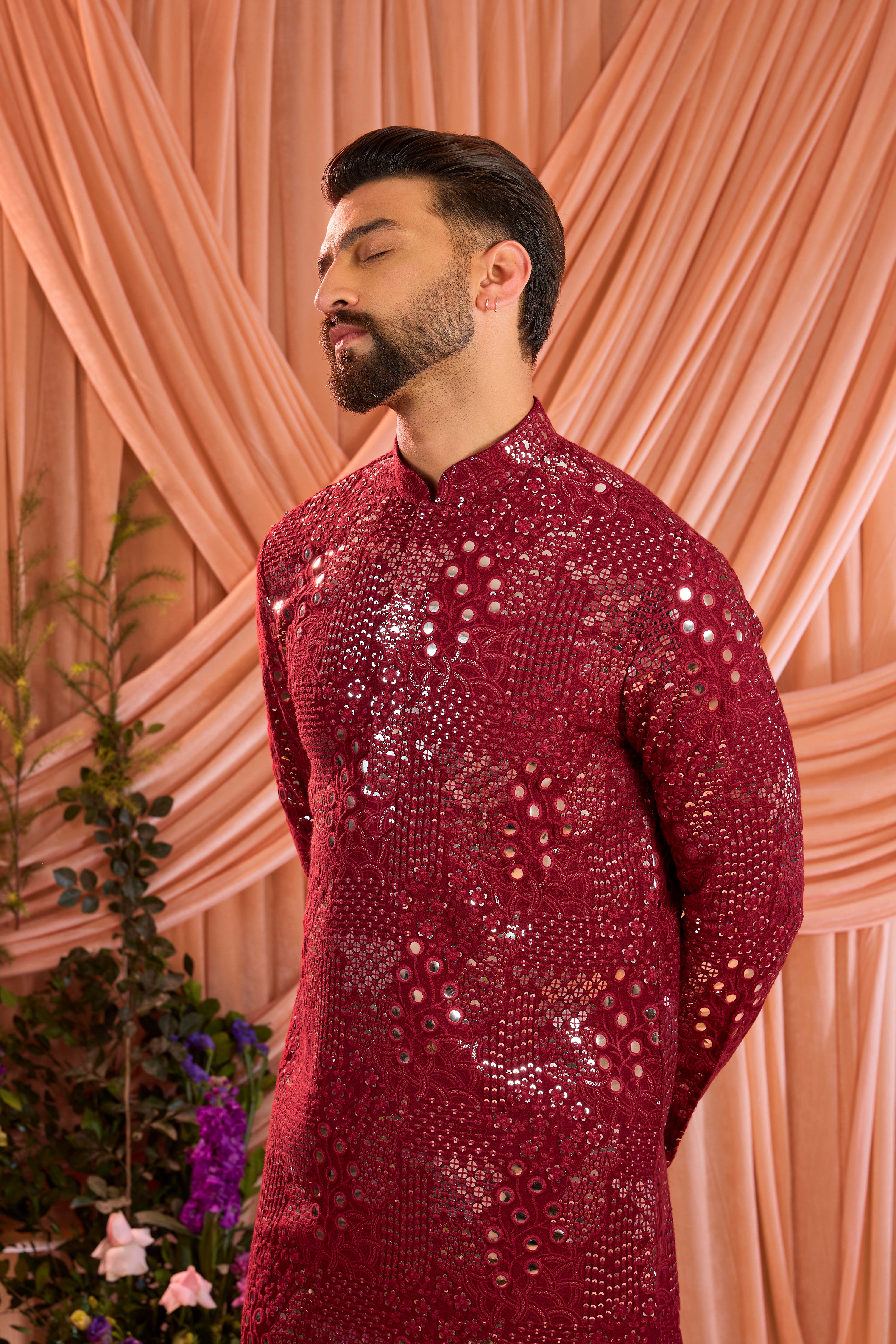 Signature maroon short mirror work kurta