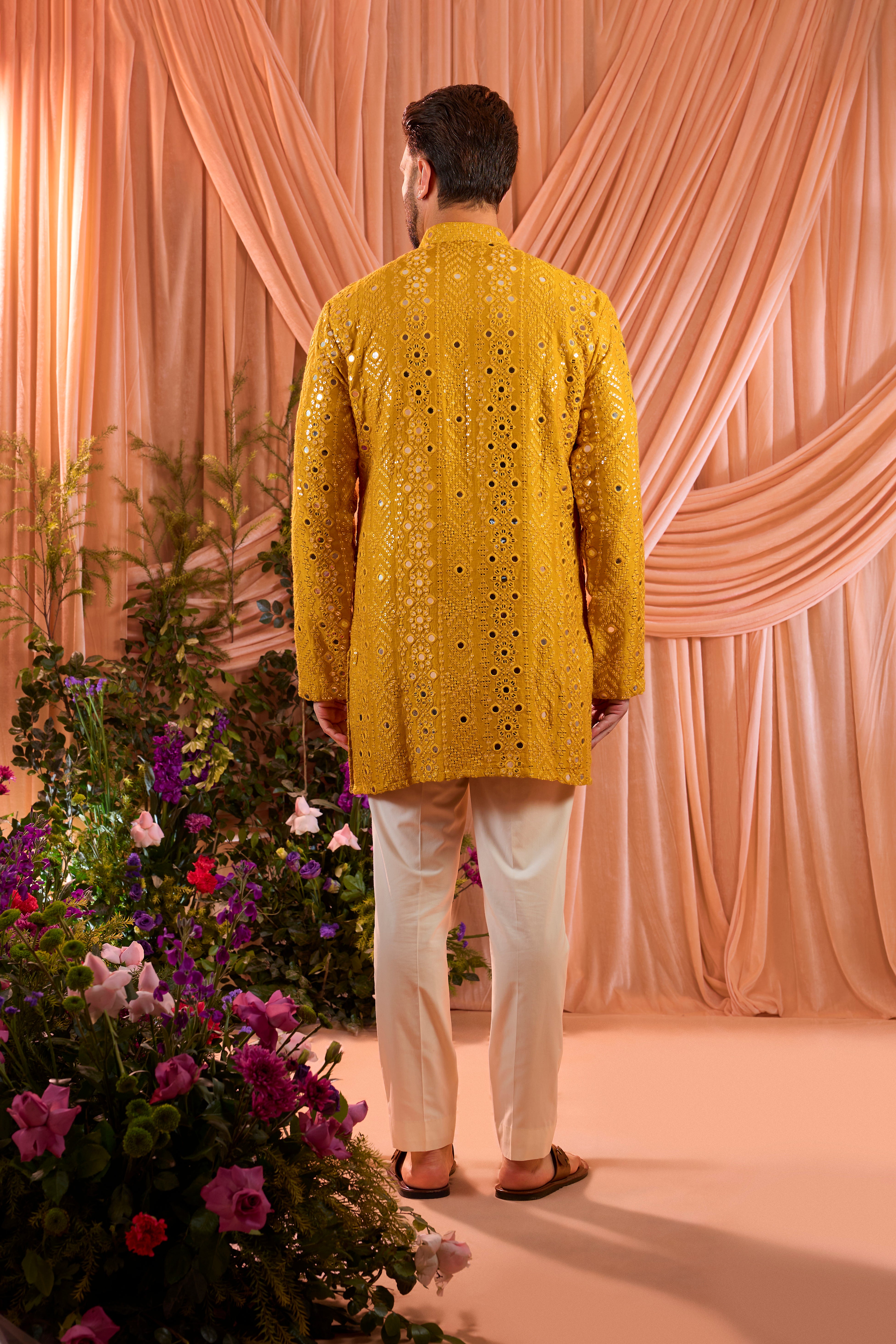 Signature mustard short mirror work kurta