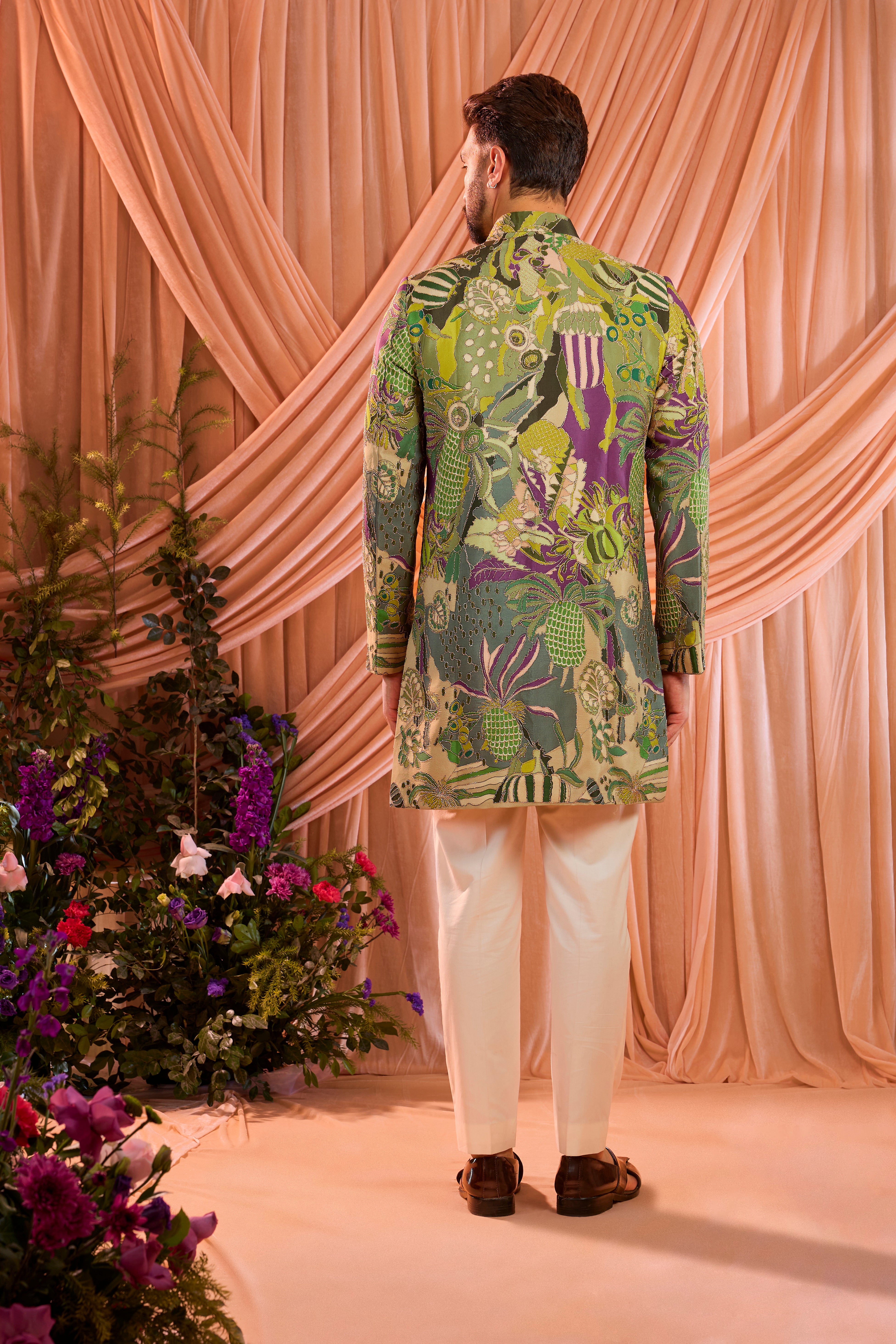 Green and purple short abstract indowestern