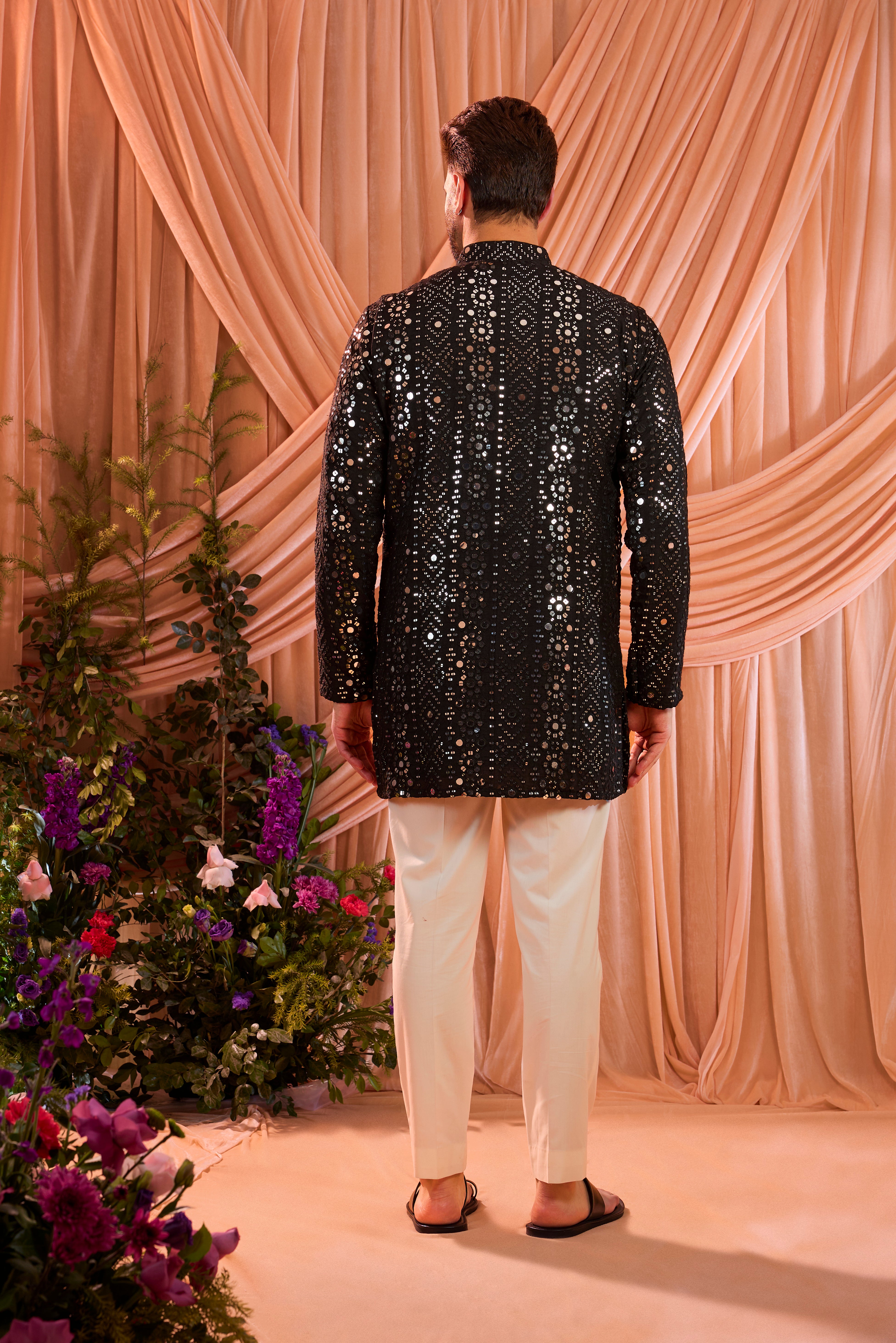 Signature black short mirror work kurta