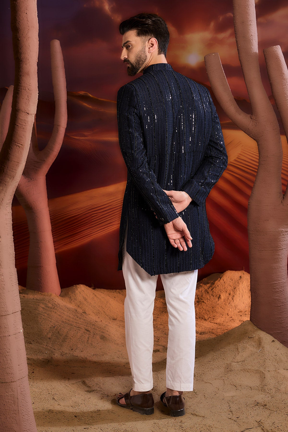 Navy Blue Royal Cut Indowestern