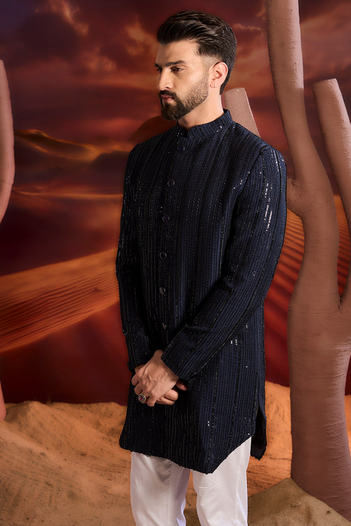 Navy Blue Royal Cut Indowestern