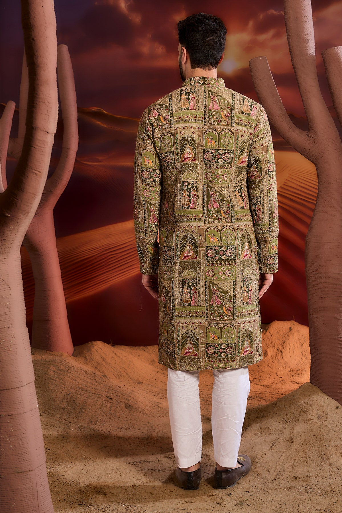 Green Mughal Zari Work Kurta