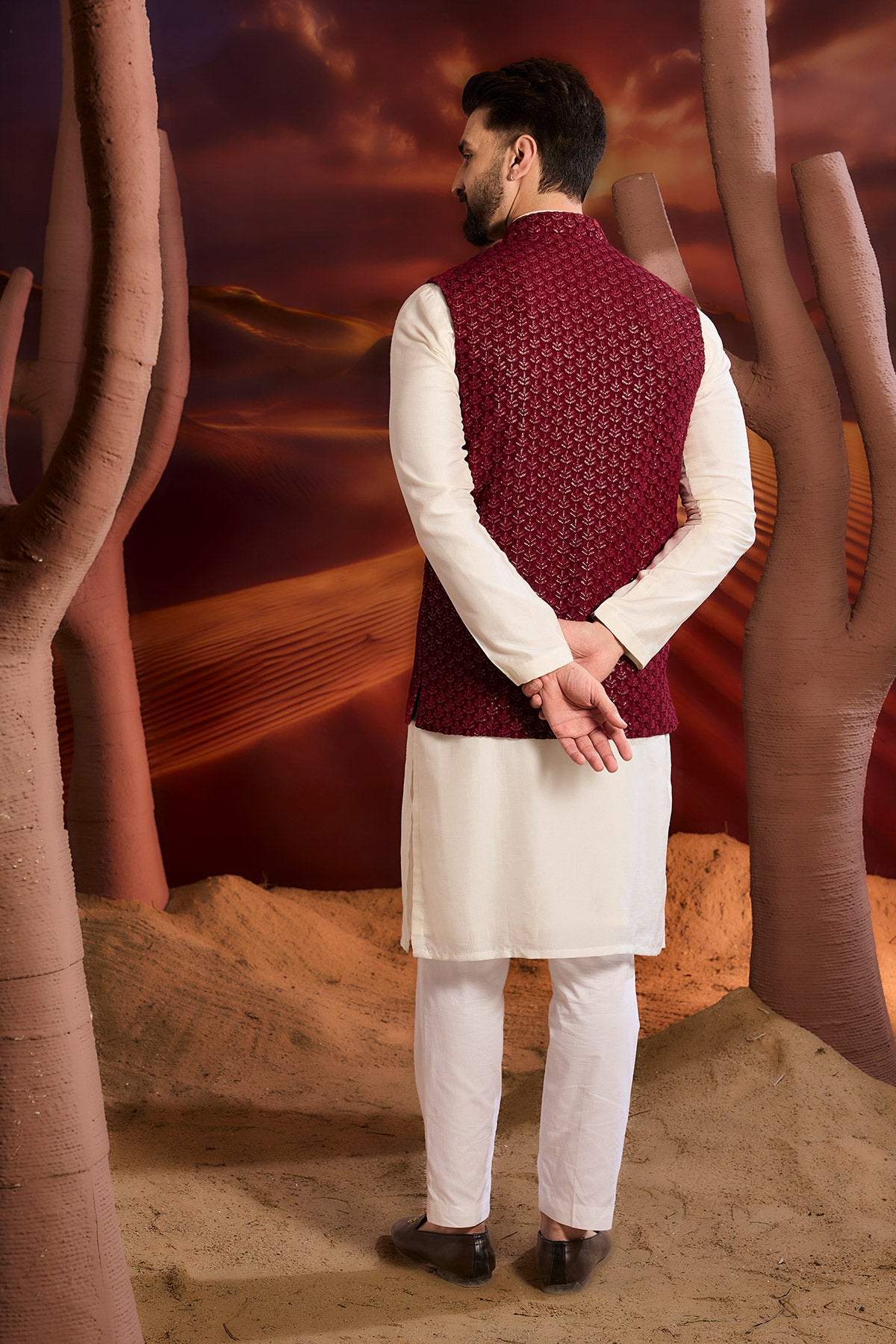 Maroon Chikakari Short Jacket