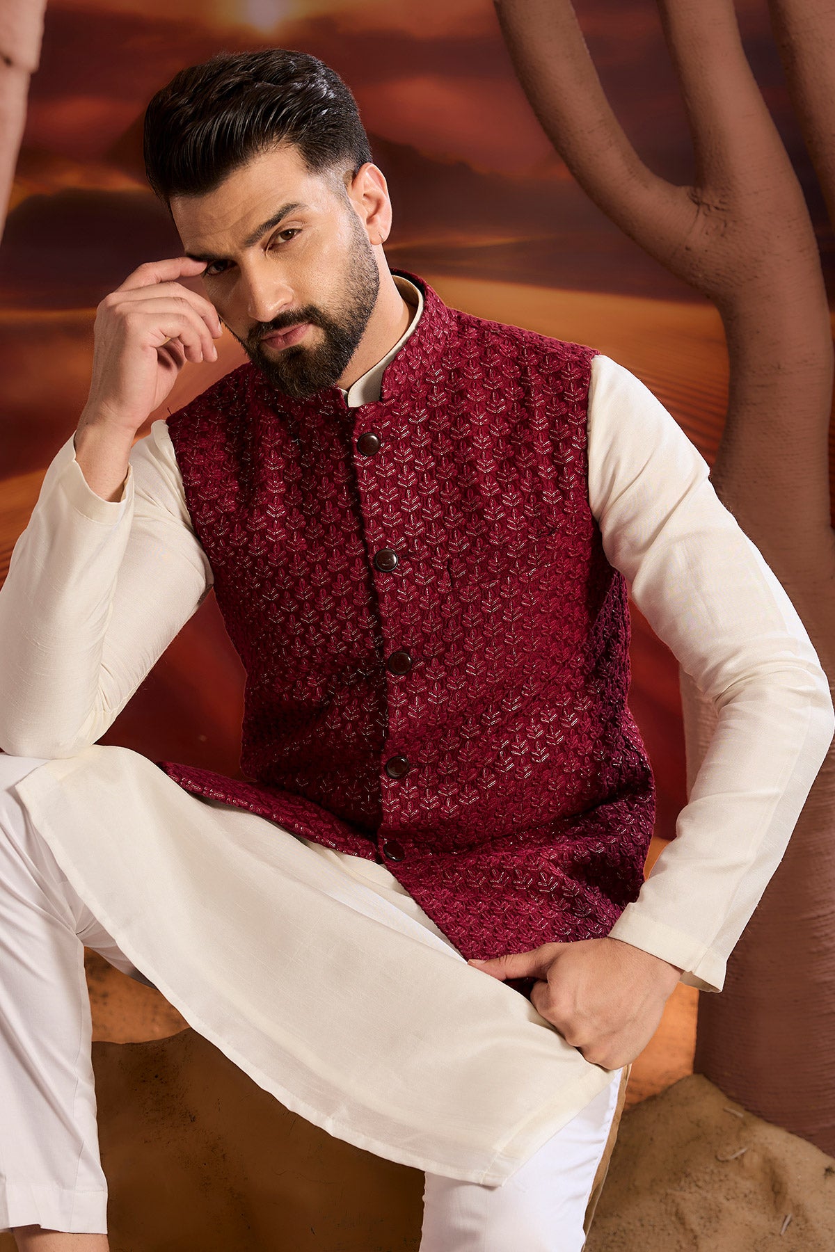 Maroon Chikakari Short Jacket