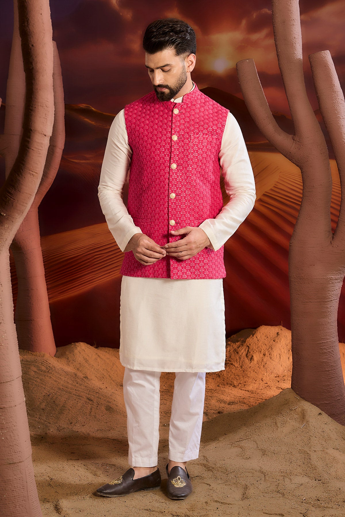 Hot Pink Chikankari Short Jacket