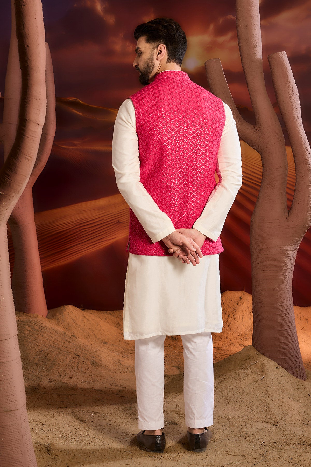 Hot Pink Chikankari Short Jacket