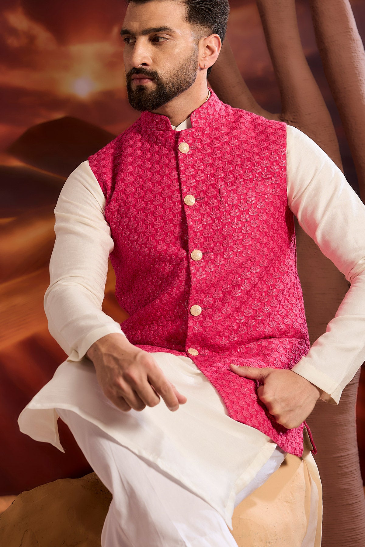 Hot Pink Chikankari Short Jacket