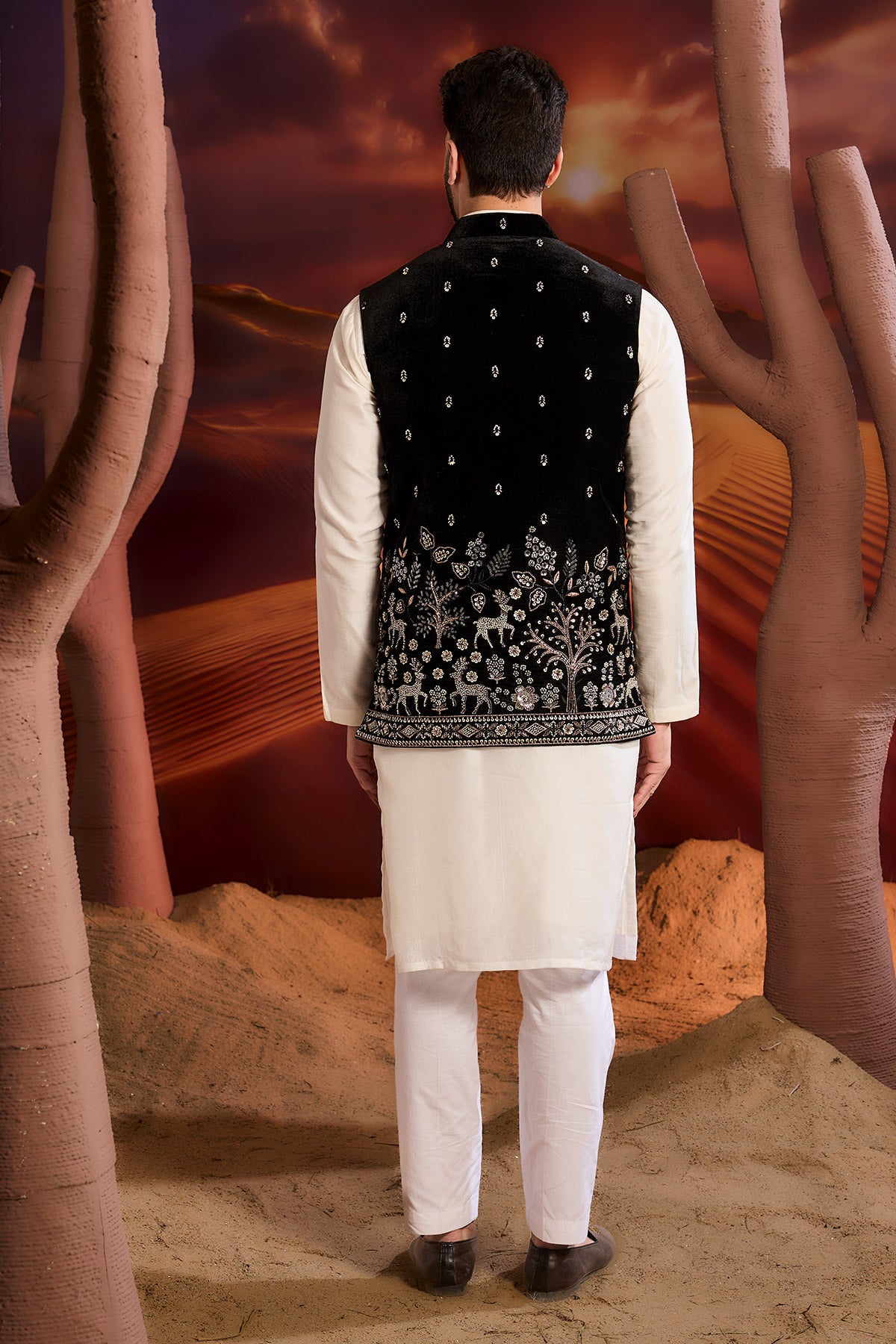 Black Velvet Short Jacket With Detailed Hand Embroidered Figures