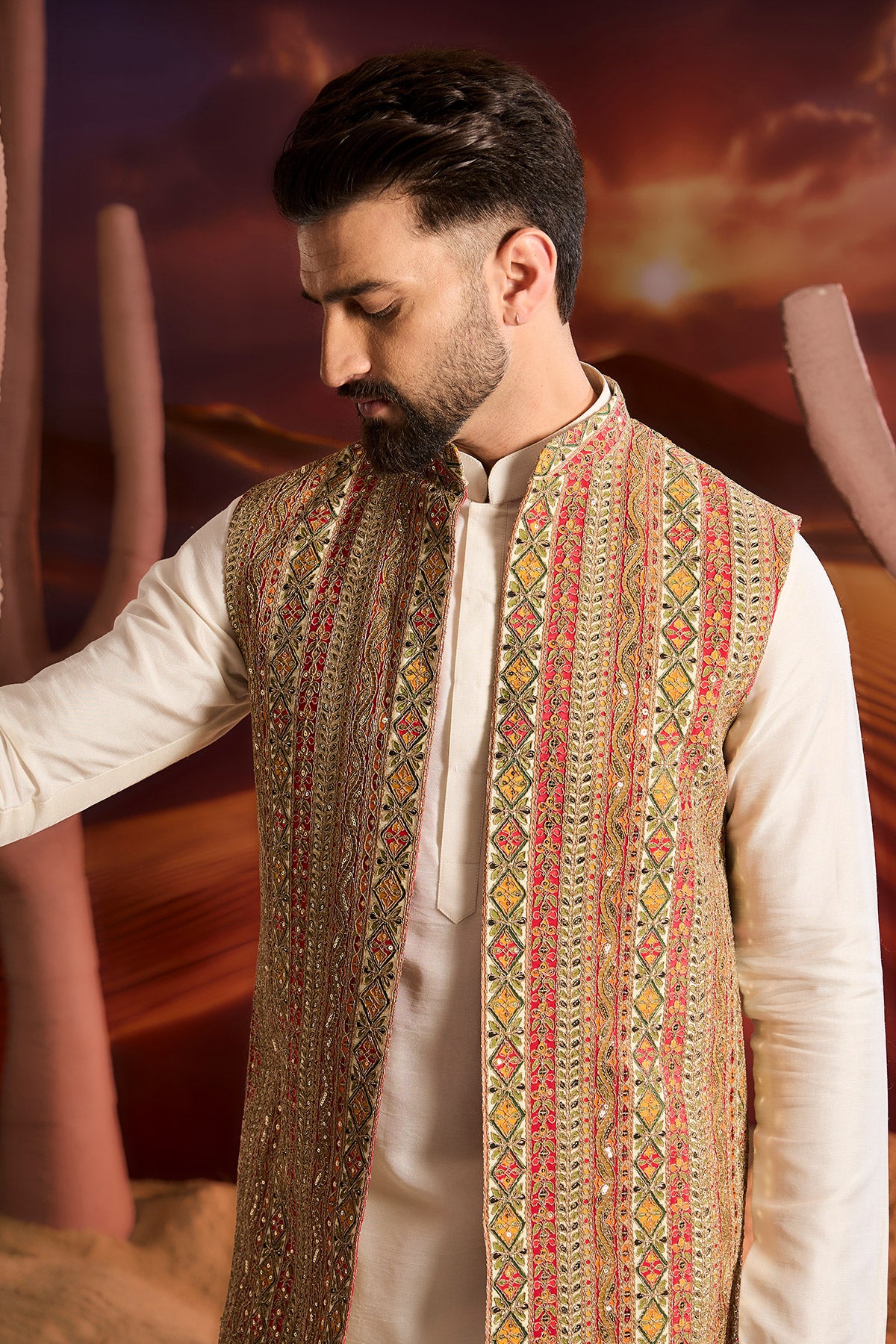 Regal Radiance Redefined With This Luxurious Zari Work Long Open Shrug