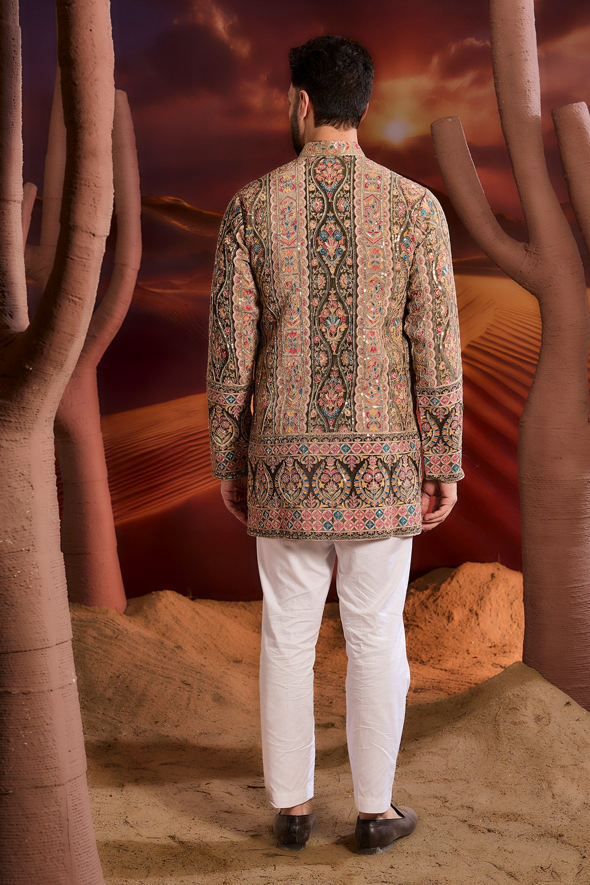 Mehndi Green Floral Short Chikankari Kurta With Multi Thread & Zari Work