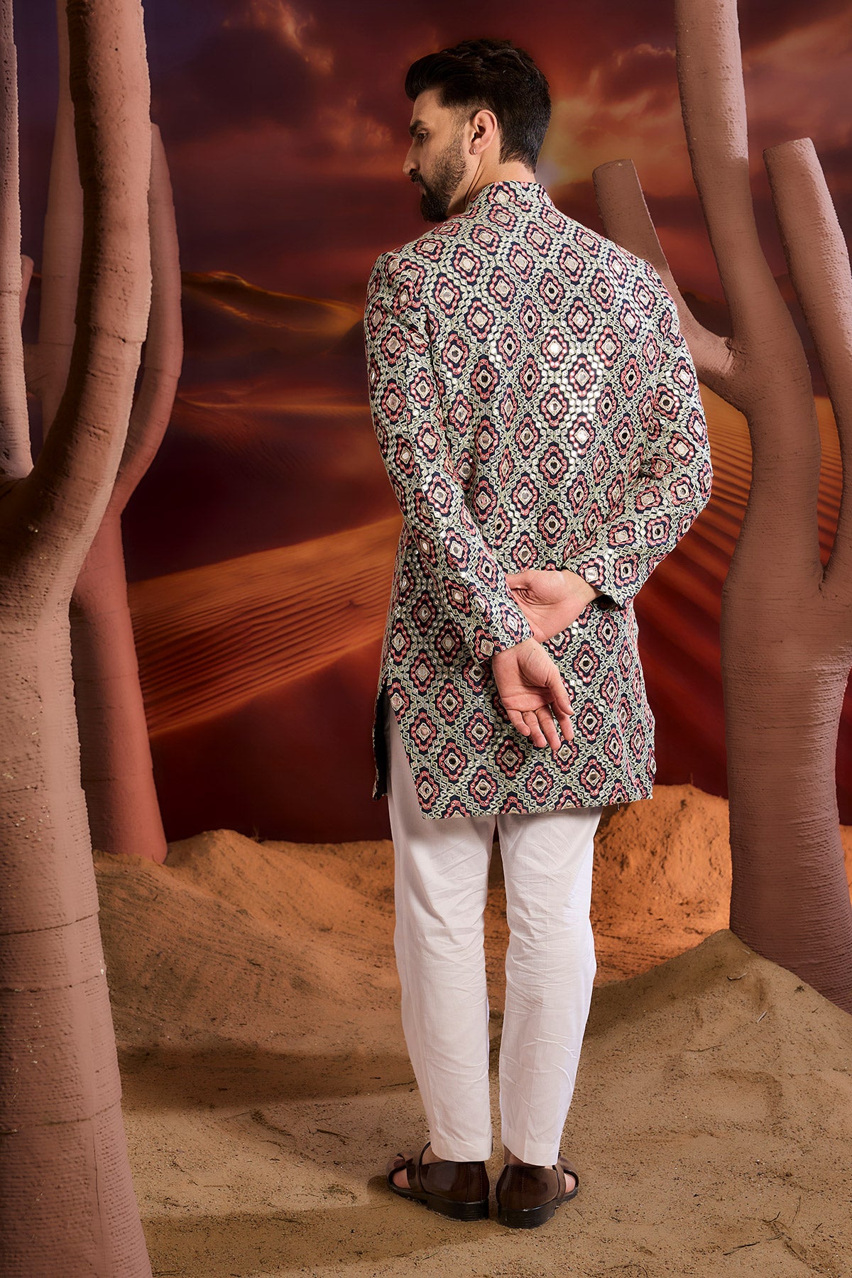 Blue Mirror Work Royal Cut Indowestern