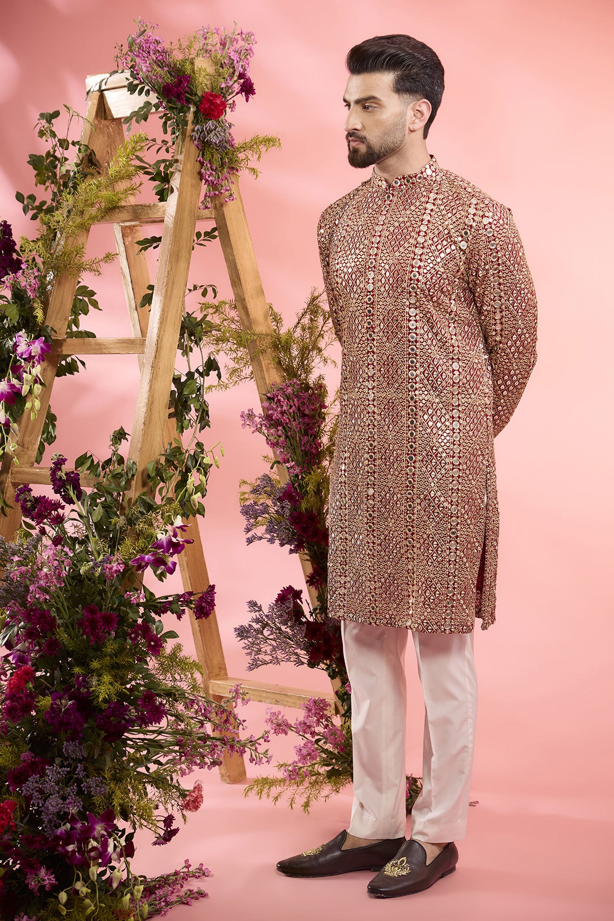 Red Georgette Mirror Work Kurta