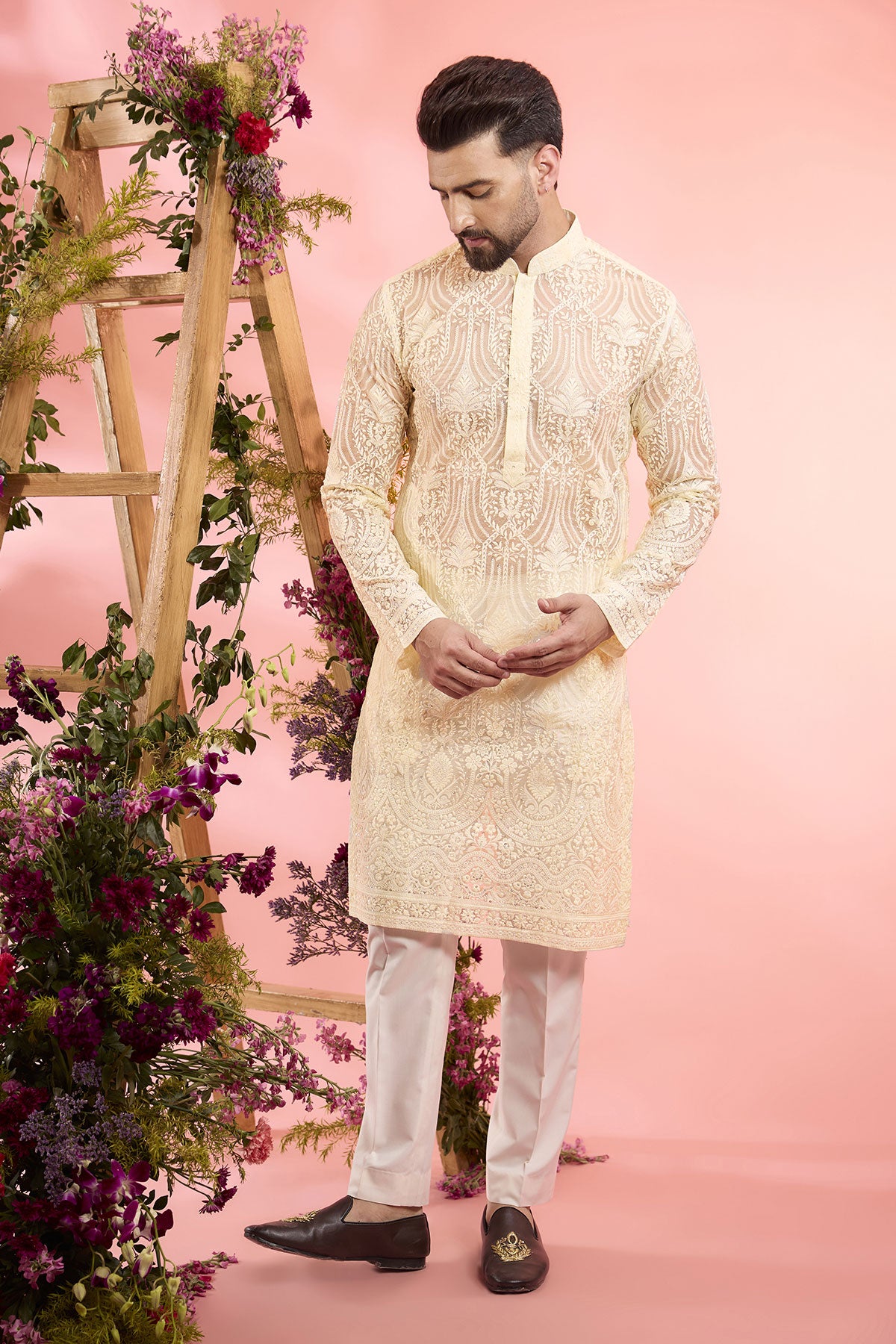 Ivory Organza Chikankari Kurta