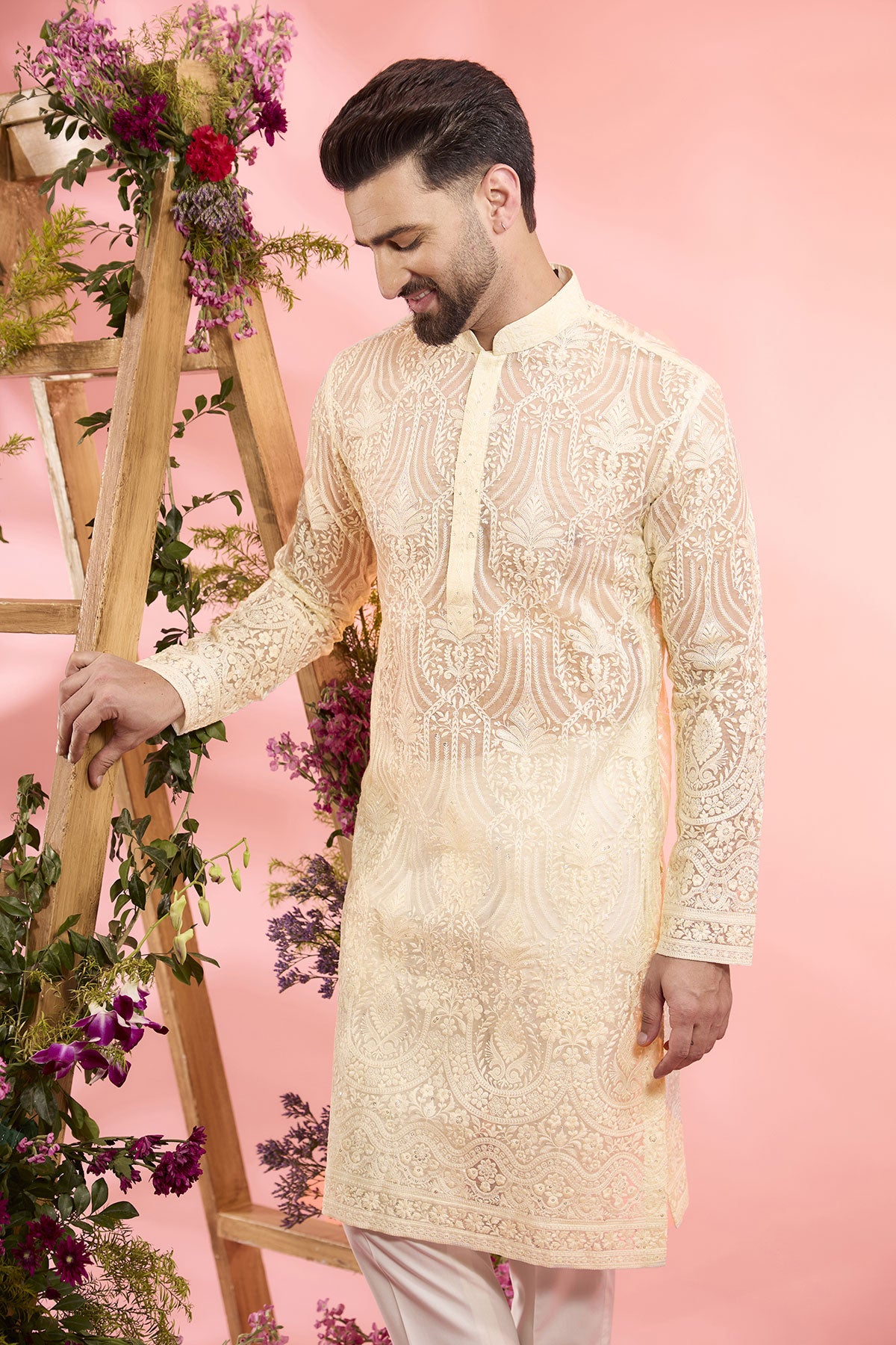 Ivory Organza Chikankari Kurta