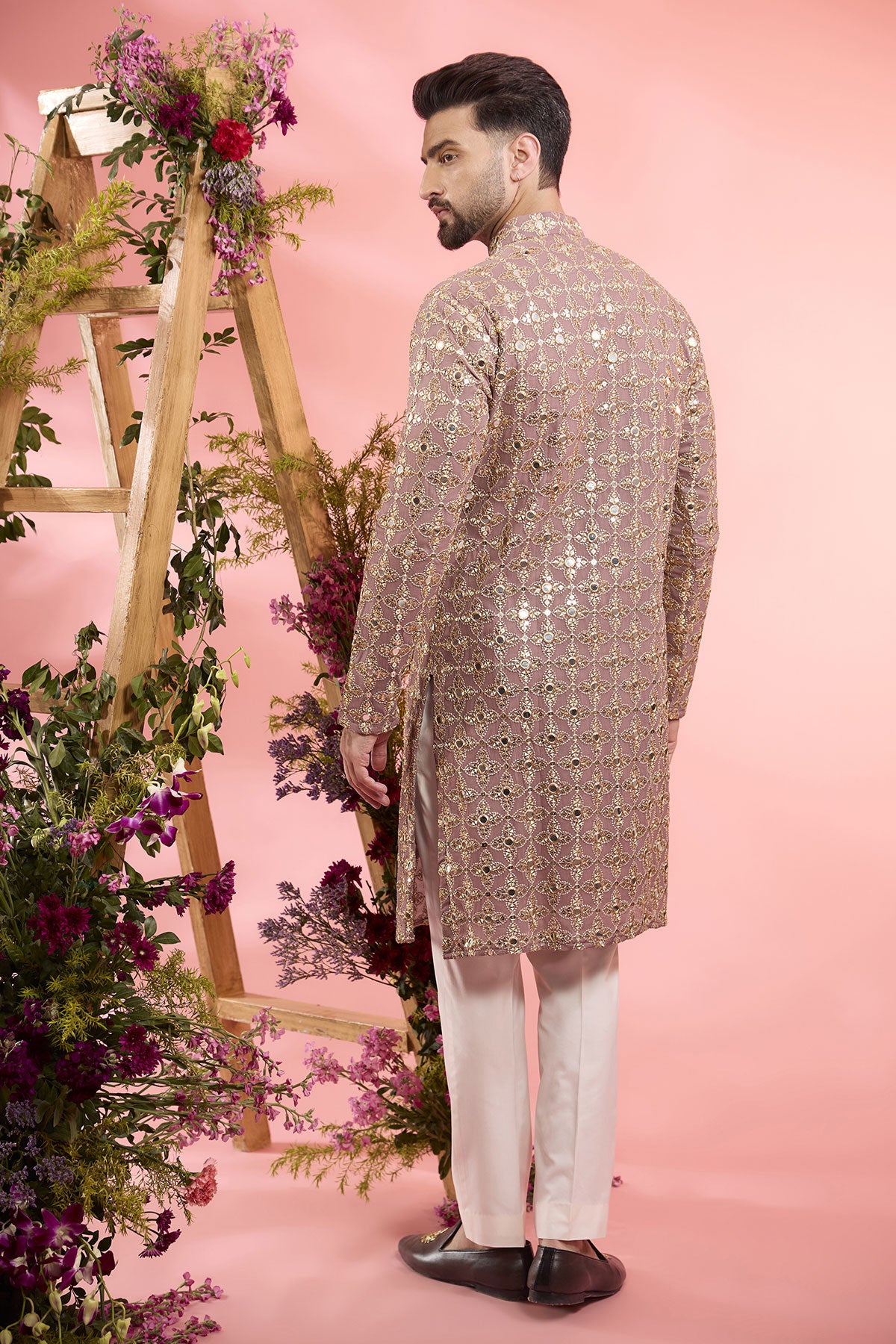 Plum Purple Georgette Mirror Work Kurta