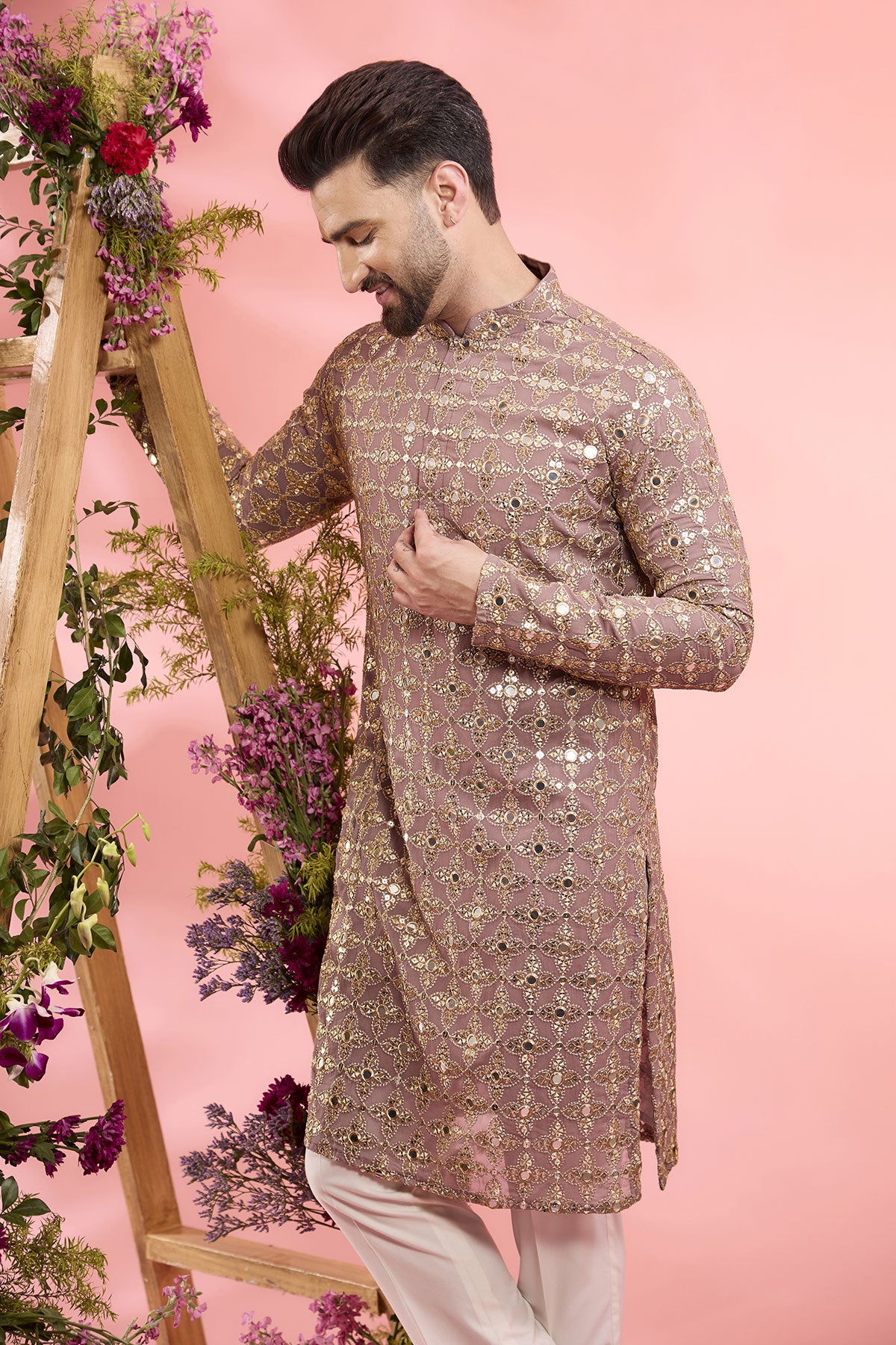Plum Purple Georgette Mirror Work Kurta