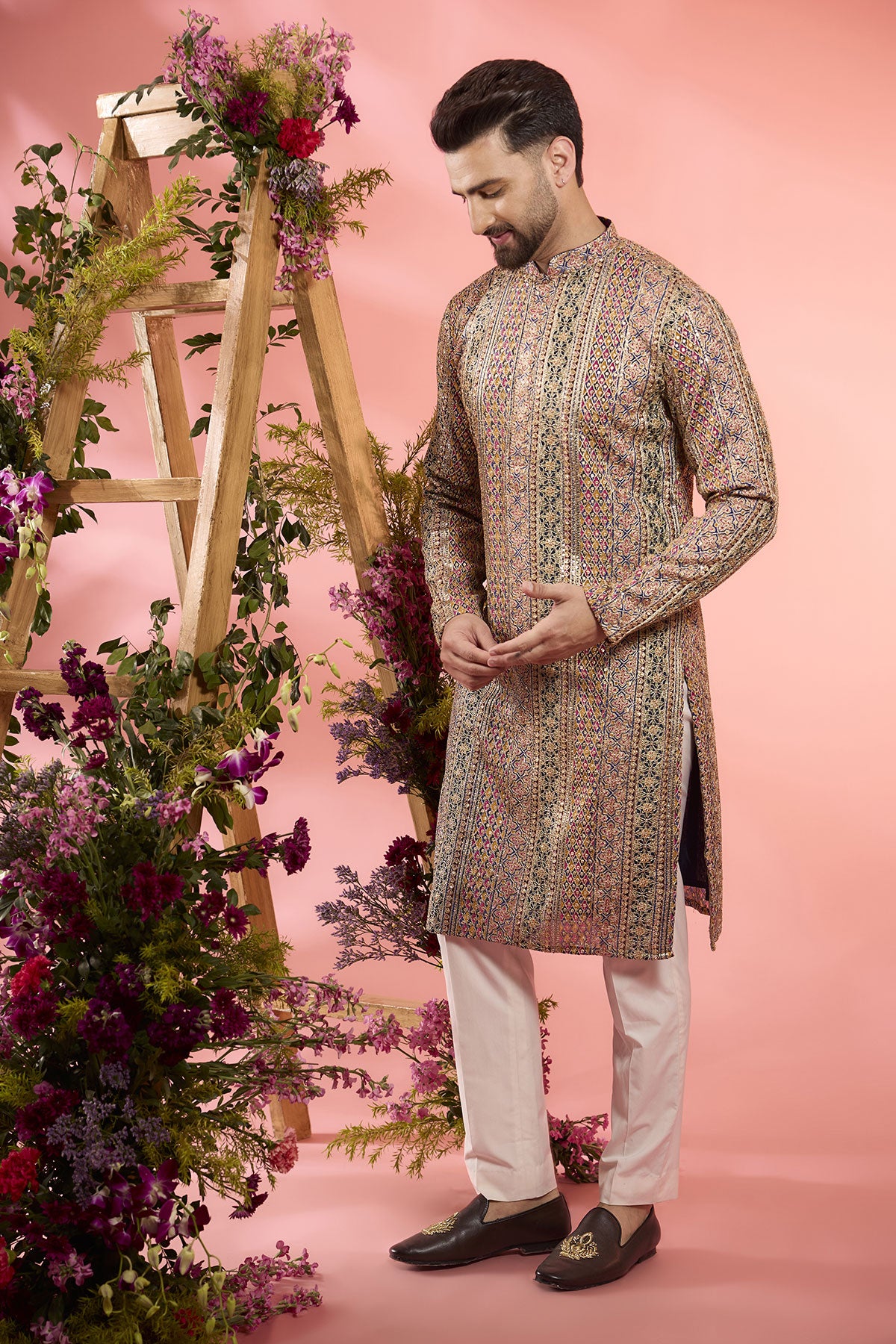 Multi-Colored Georgette Zari Work Kurta
