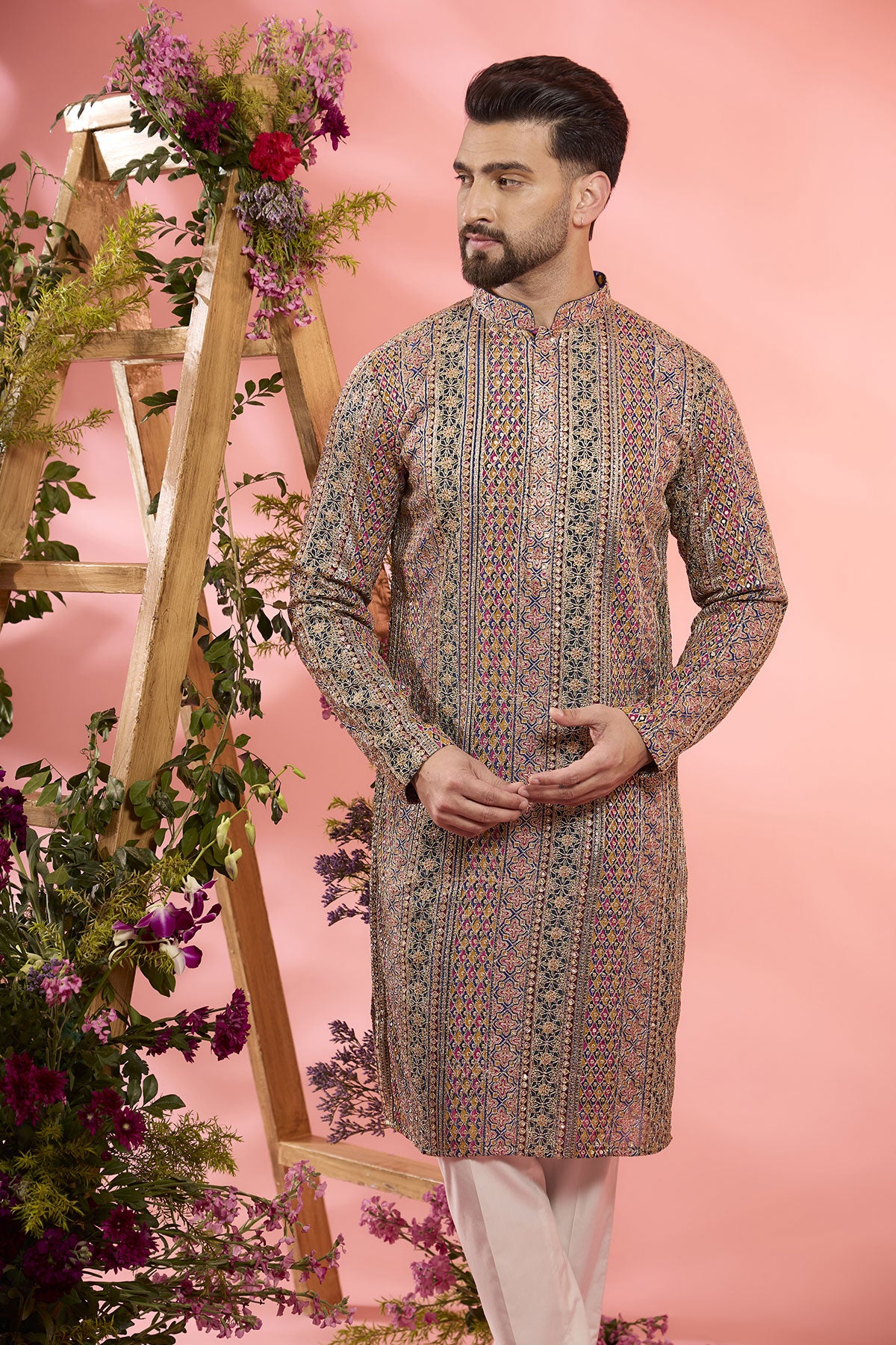 Multi-Colored Georgette Zari Work Kurta