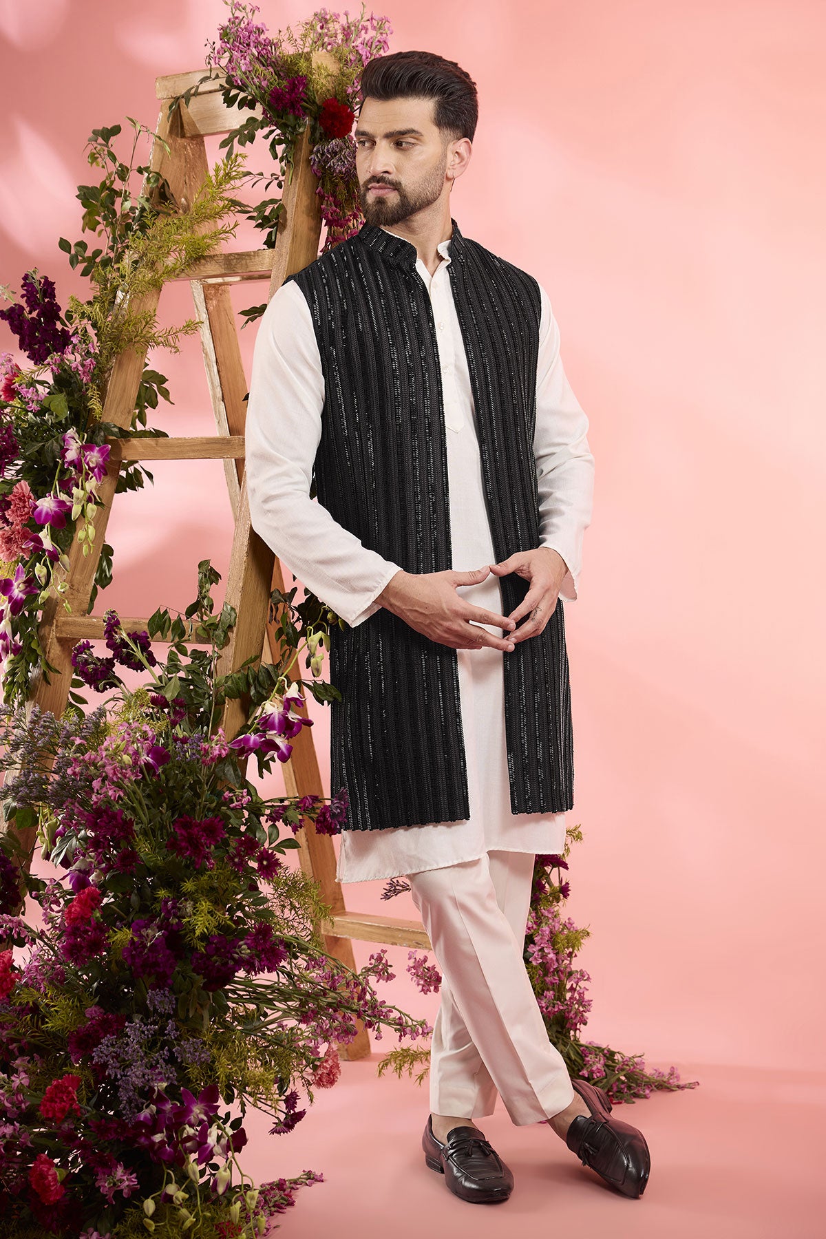 Black Silk Cutdana Embroidered Indowestern