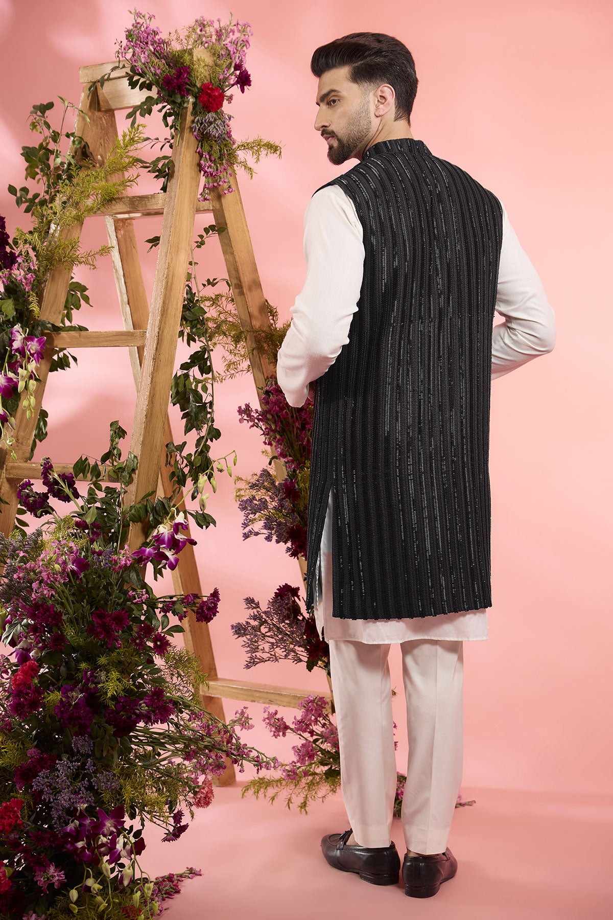 Black Silk Cutdana Embroidered Indowestern