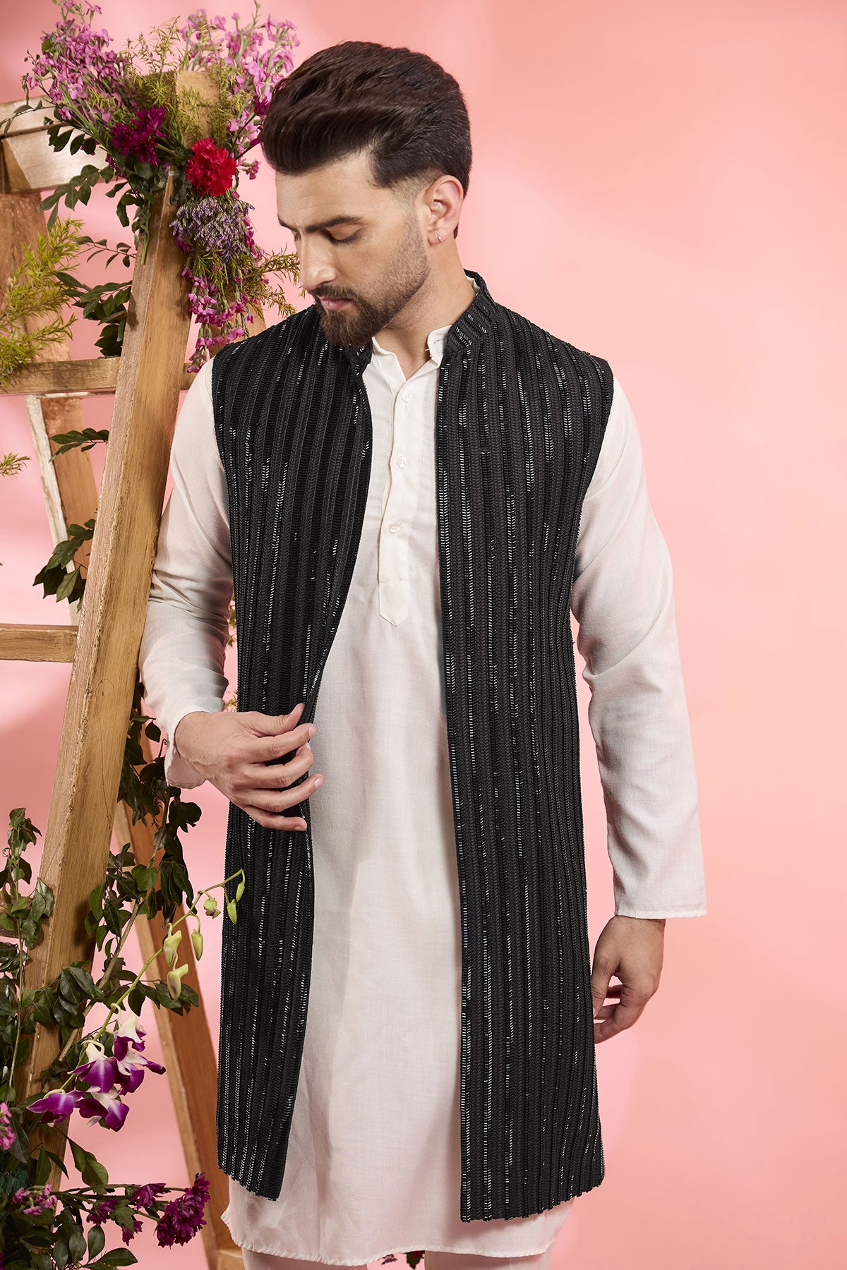 Black Silk Cutdana Embroidered Indowestern