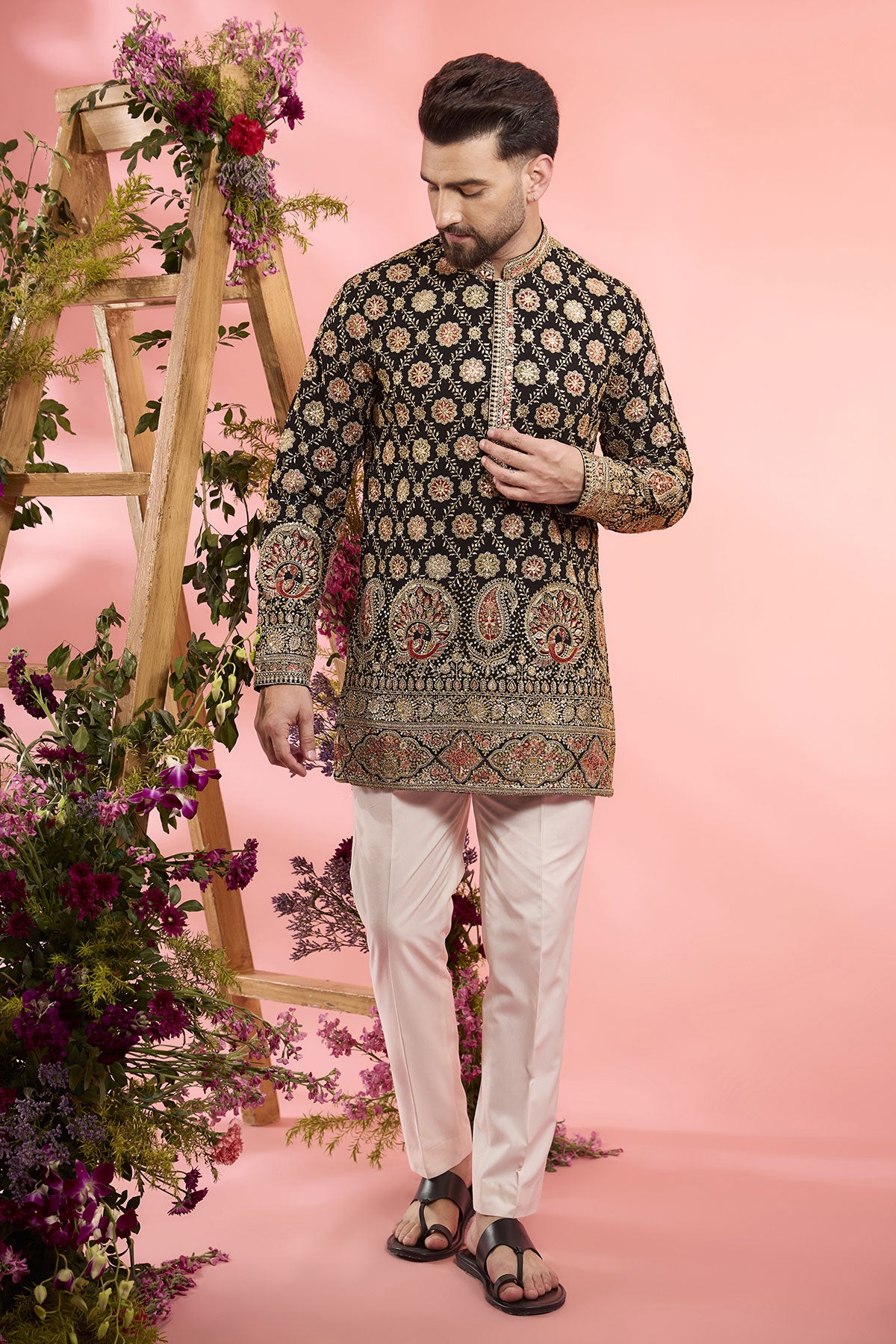 Black Georgette Zari Work Short Kurta