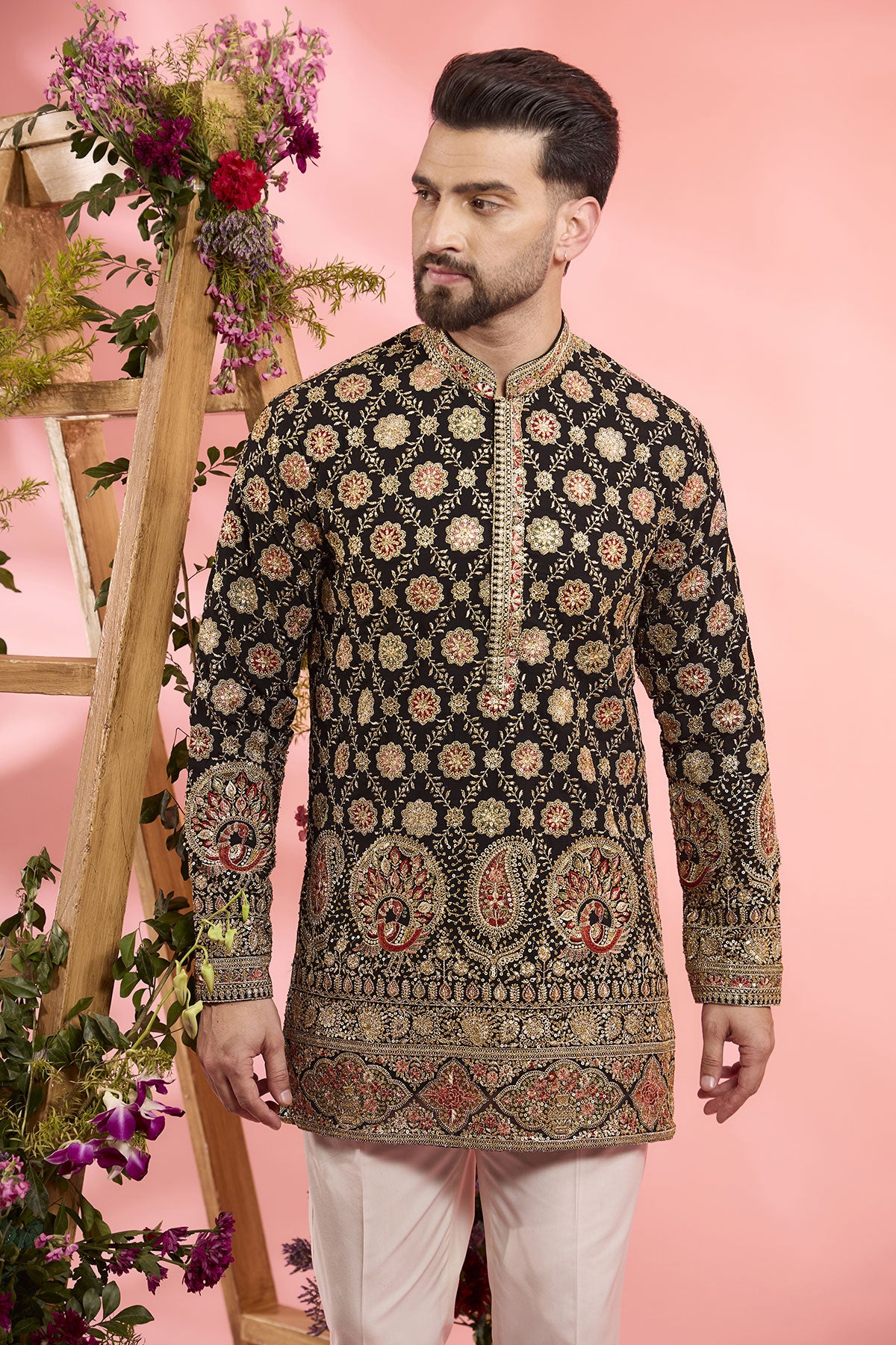 Black Georgette Zari Work Short Kurta