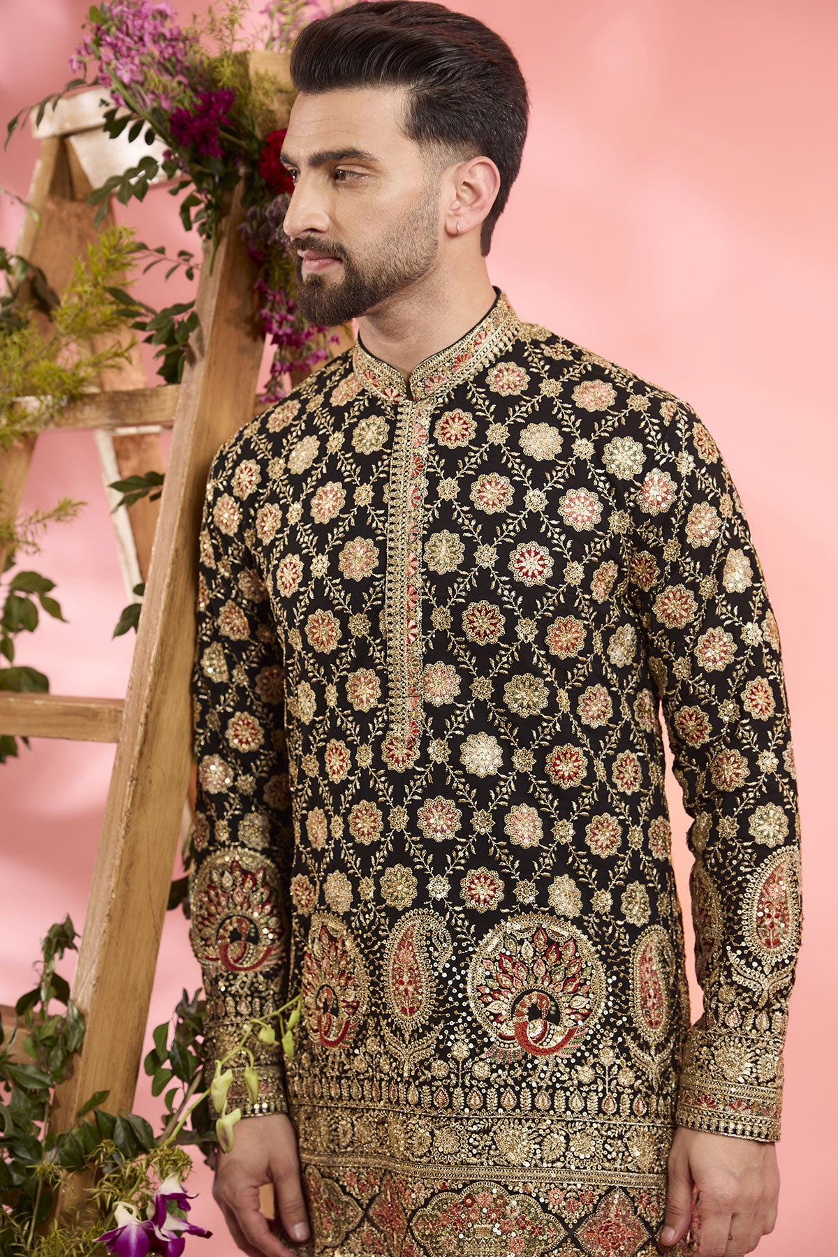 Black Georgette Zari Work Short Kurta