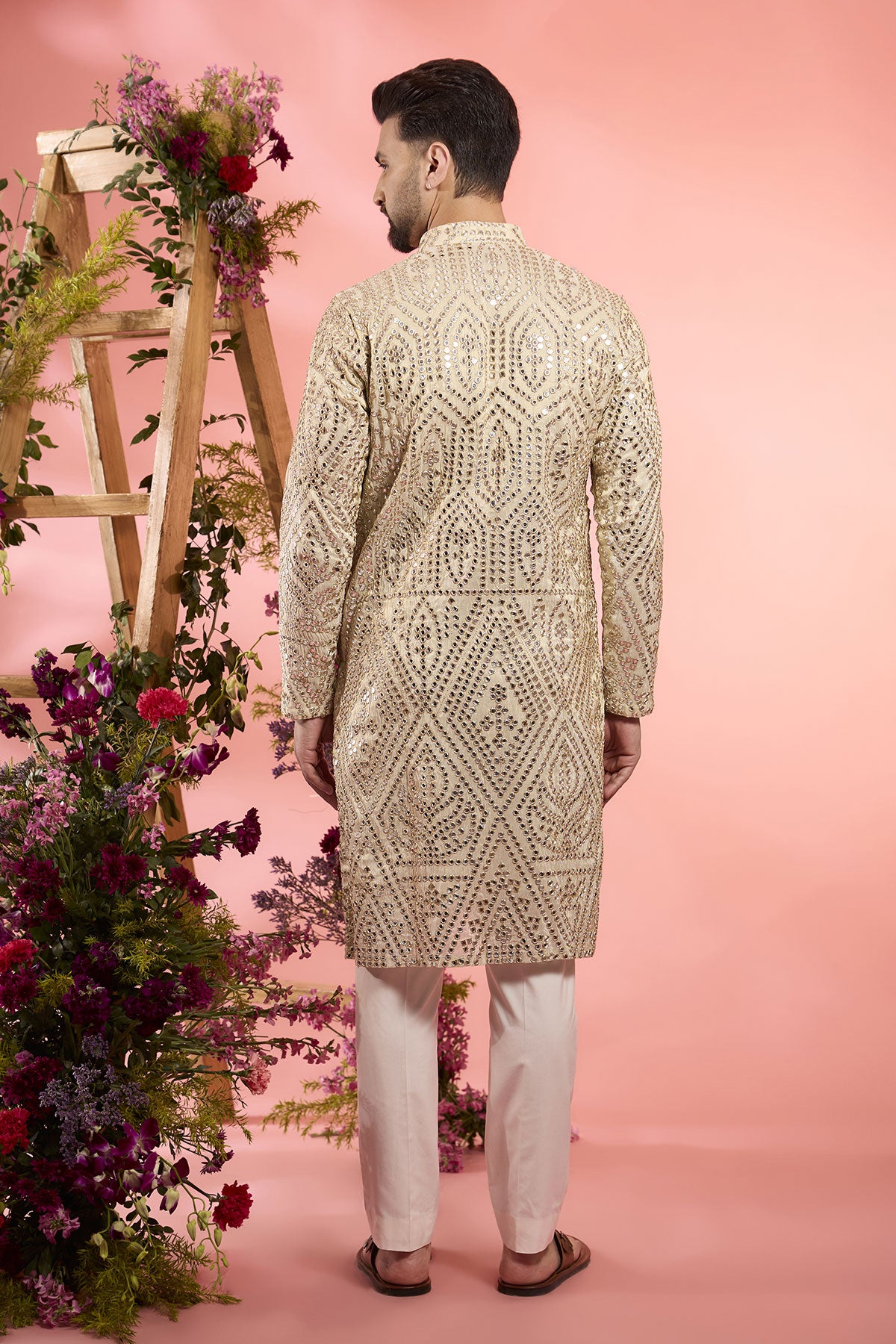 Dust Gold Tissue Mirror Work Kurta