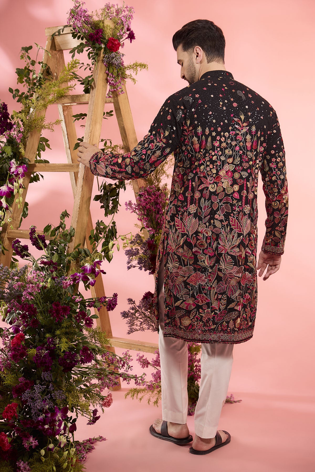 Black Sequined Georgette Floral Embroidered Kurta