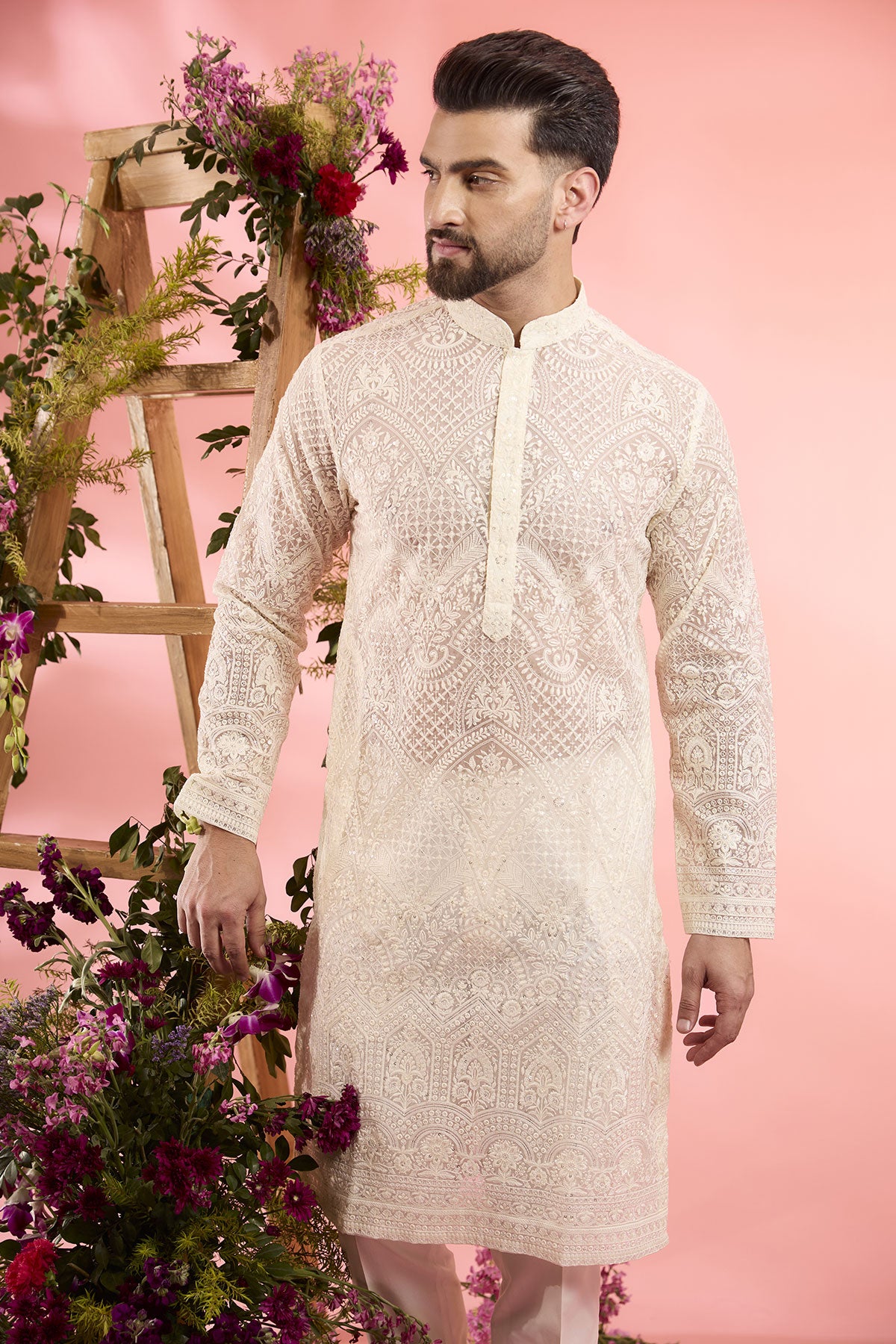 Ivory Organza Chikankari Kurta