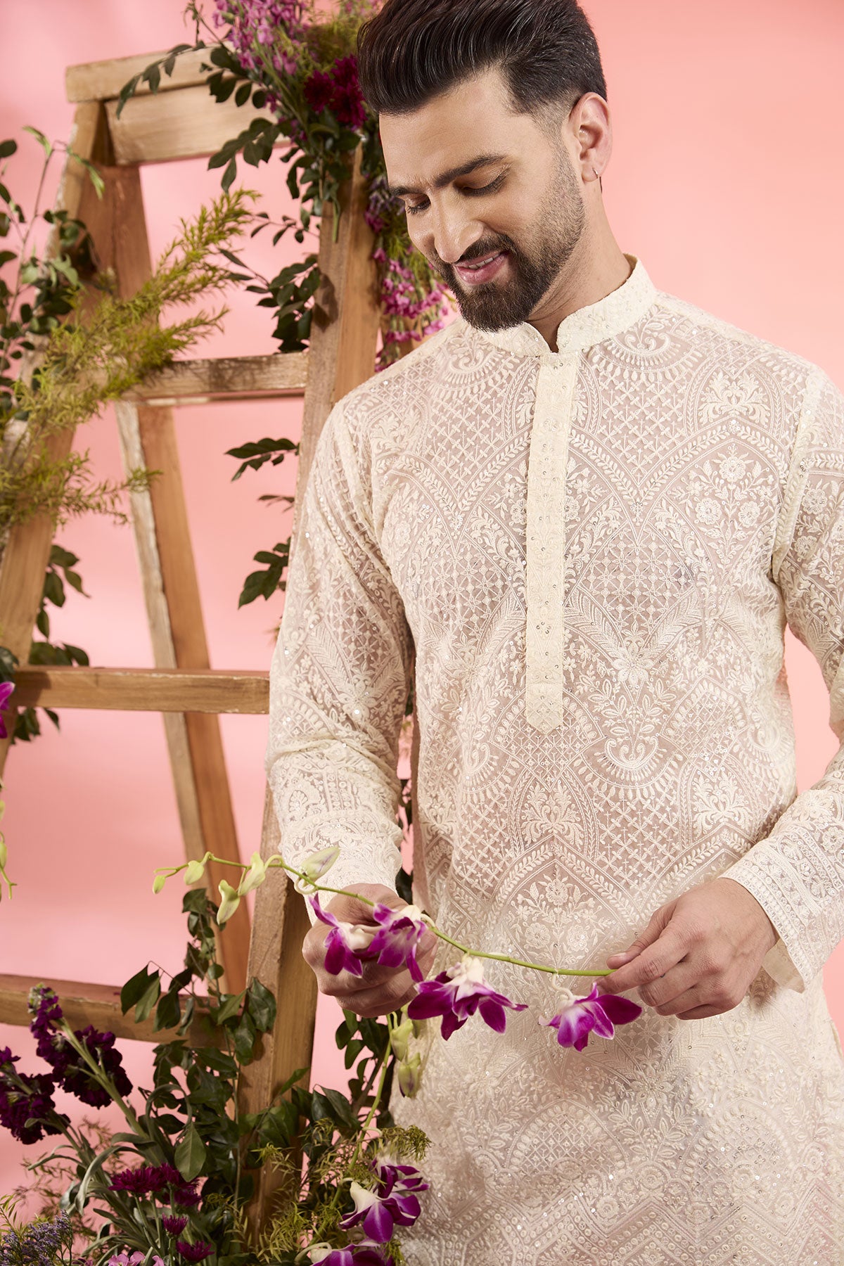 Ivory Organza Chikankari Kurta