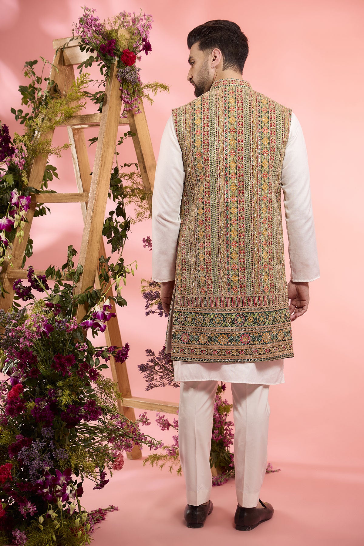Multi-Colored Georgette Zari Work Open Indowestern