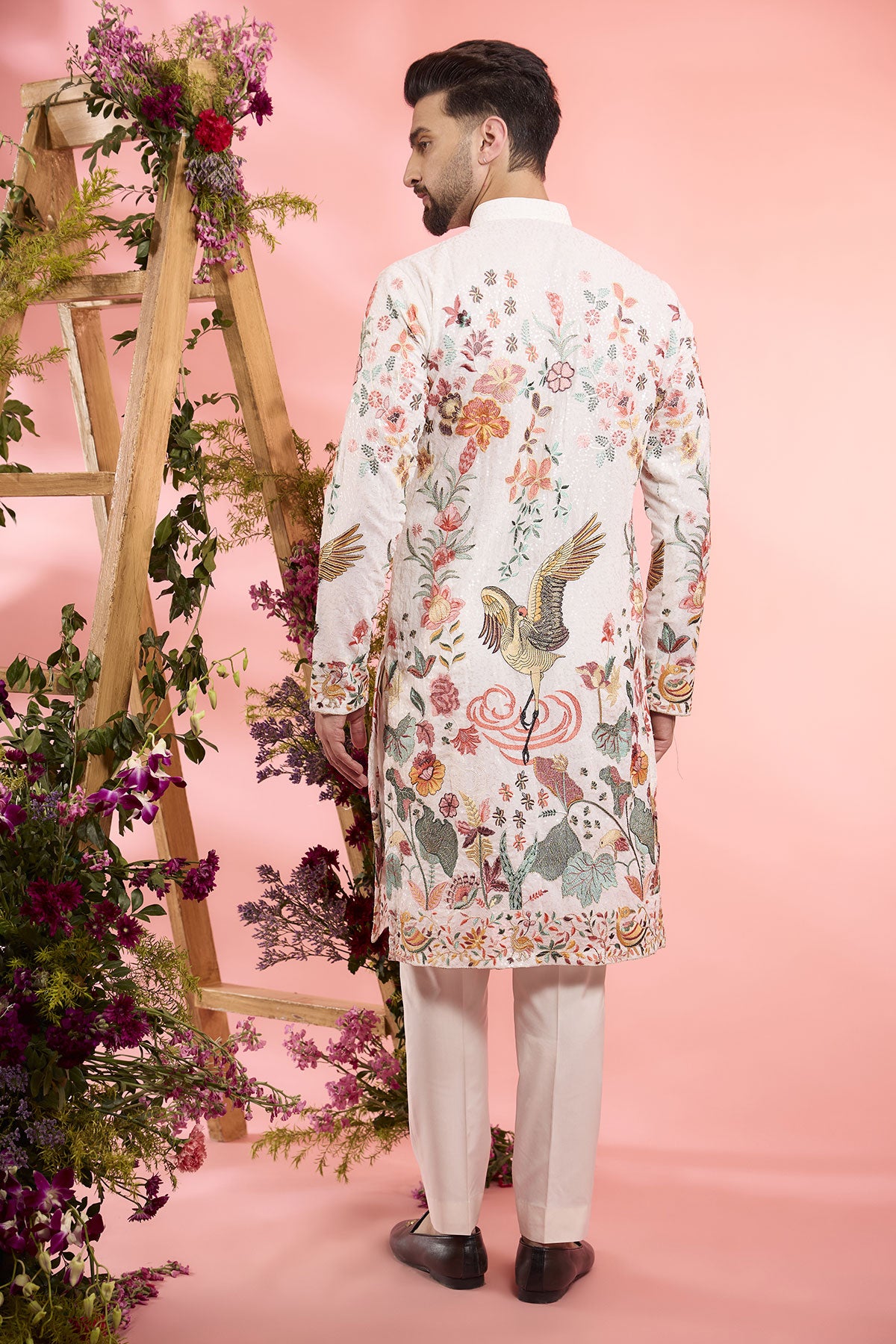 White Georgette Floral & Fauna Kurta