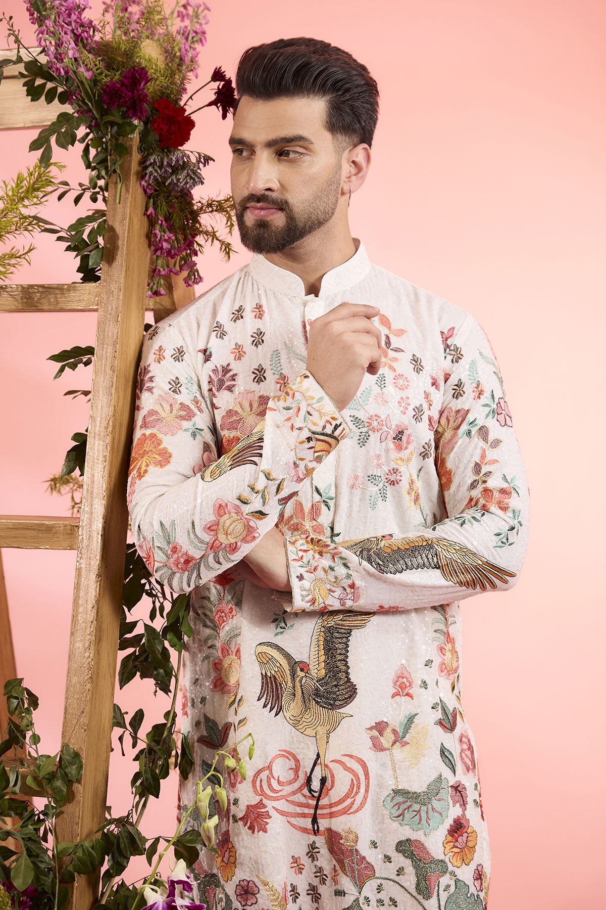 White Georgette Floral & Fauna Kurta